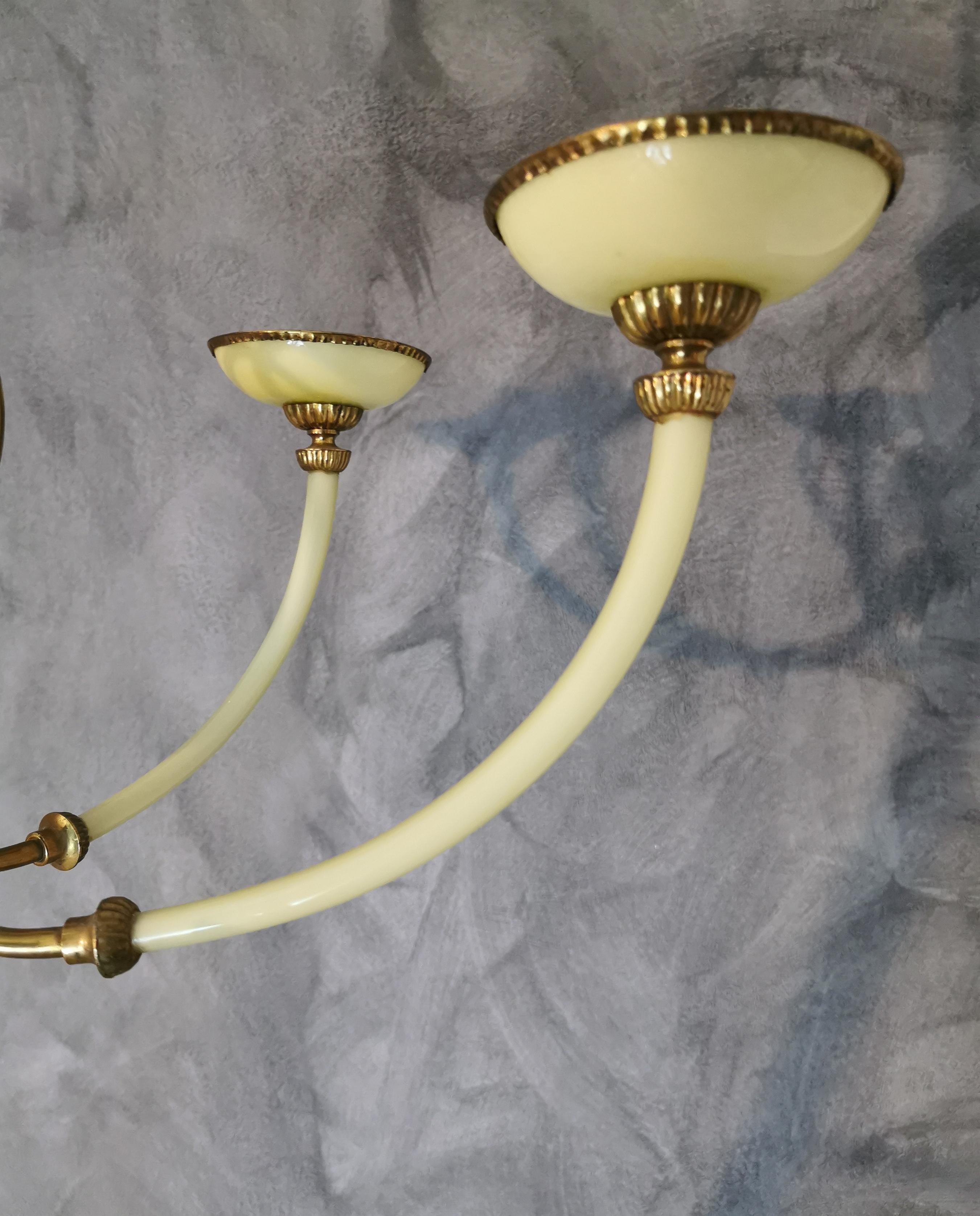 Mid Century Chandelier Brass Murano Glass Light Green 6 Lights Italy 1950s In Good Condition In Palermo, IT