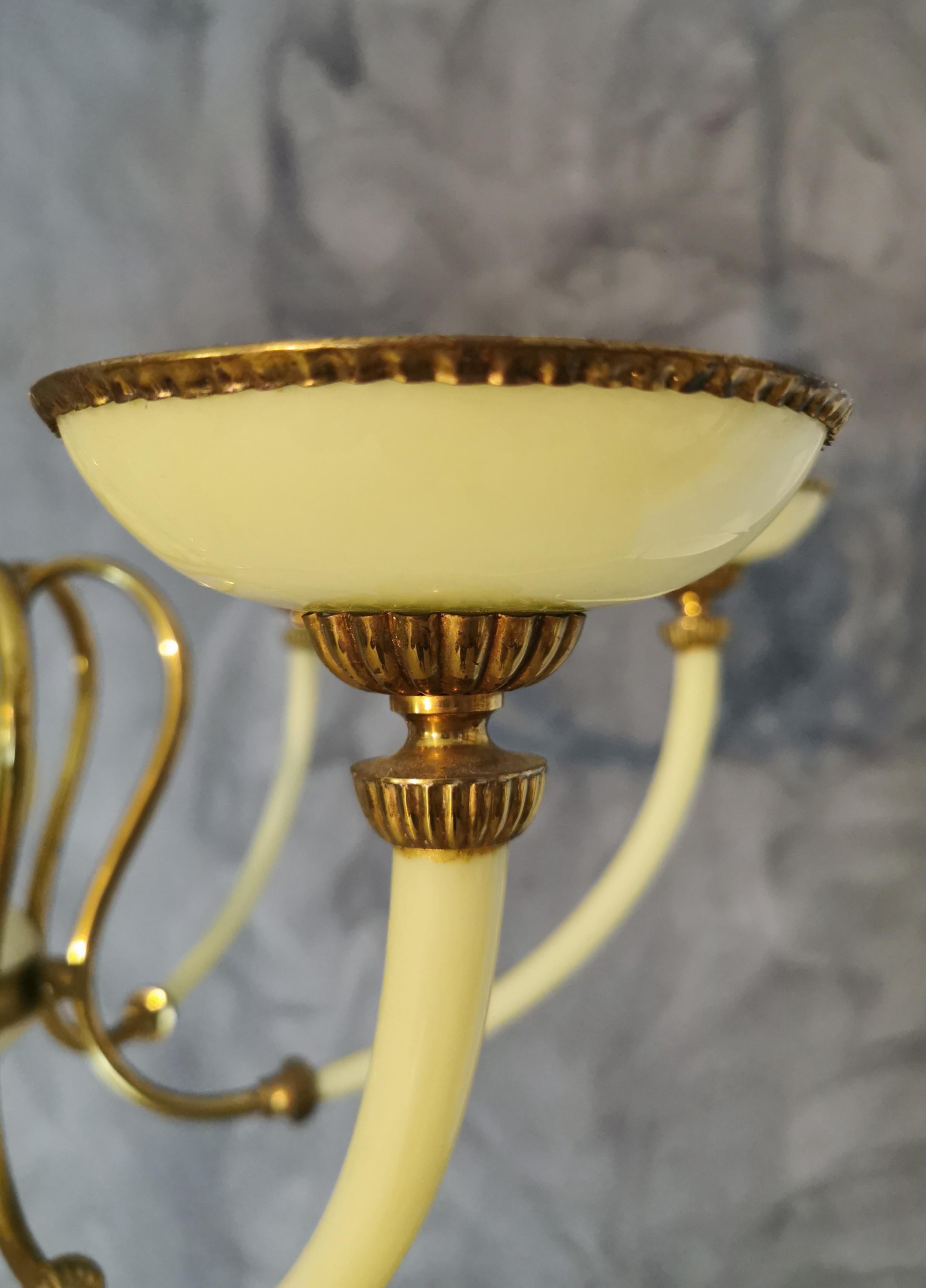 Mid Century Chandelier Brass Murano Glass Light Green 6 Lights Italy 1950s 2