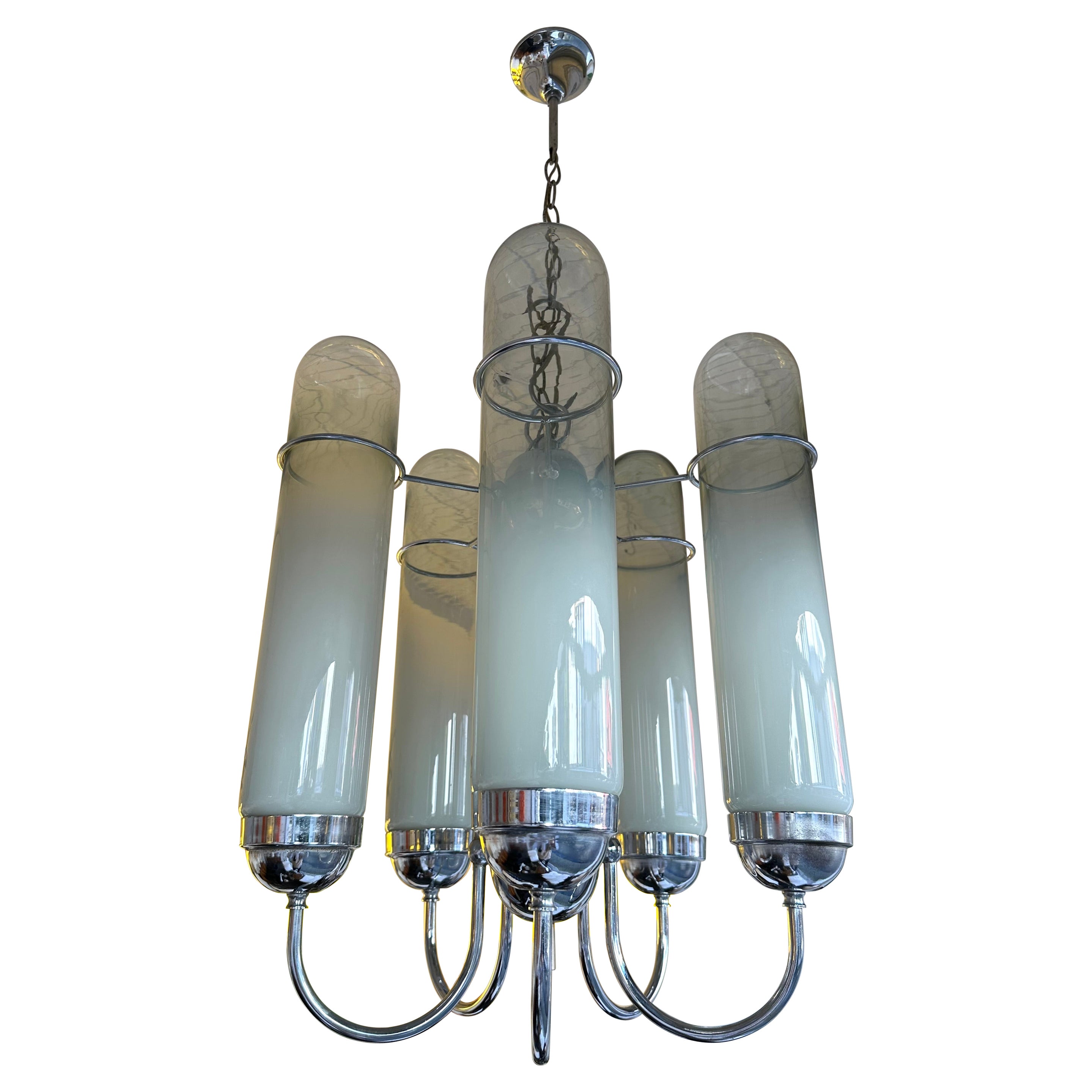 Lampadario Tubi di vetro di Murano e metallo Cromo. Italia, anni '70 in vendita