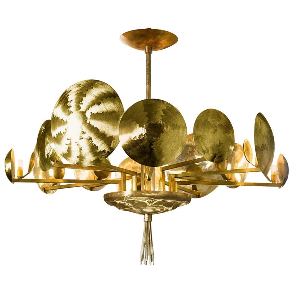 Chandelier Natural Brass Hand Engraved Gold Silver Italy  For Sale
