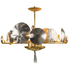 Chandelier Natural Brass Nickel Silver Hand Engraved Golden Italy 