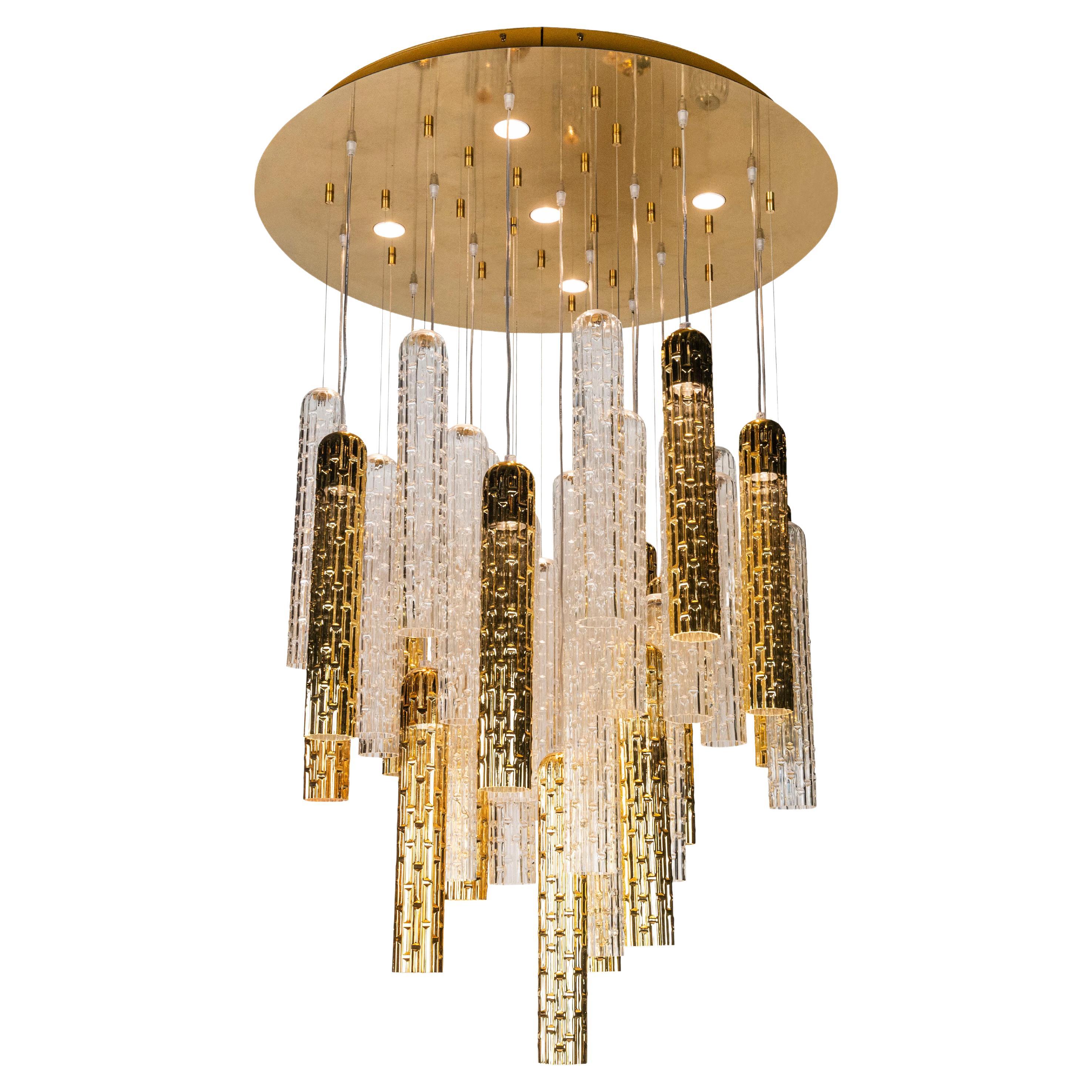 Chandelier New Pipe Round, Led, Muranese Glass, Italy For Sale