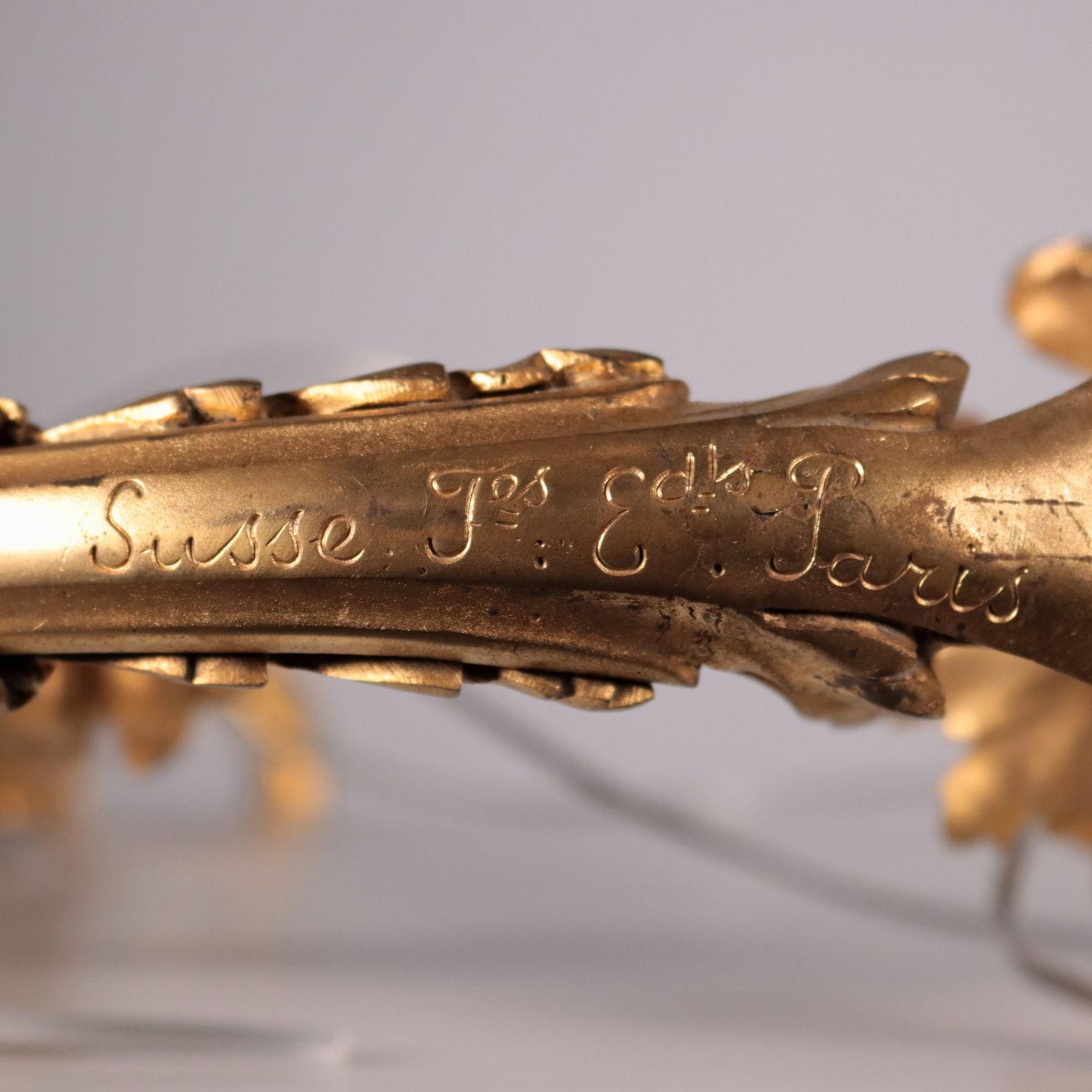Kronleuchter O. Die Skulptur aus vergoldeter Bronze von Lelivre mit Hängeleuchten im Angebot 4