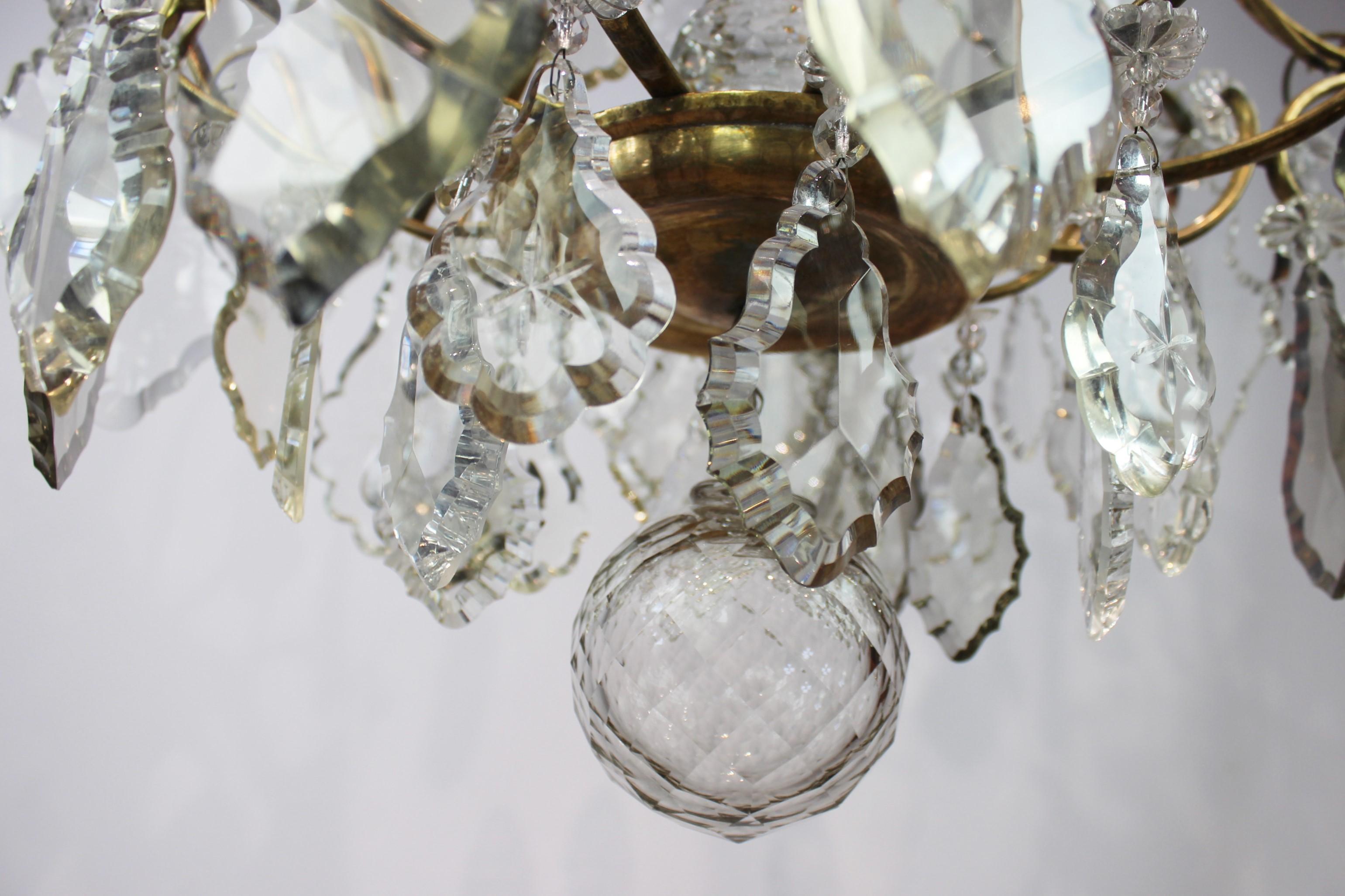 Chandelier of Brass and Polished Prisms from France, circa 1920s 4