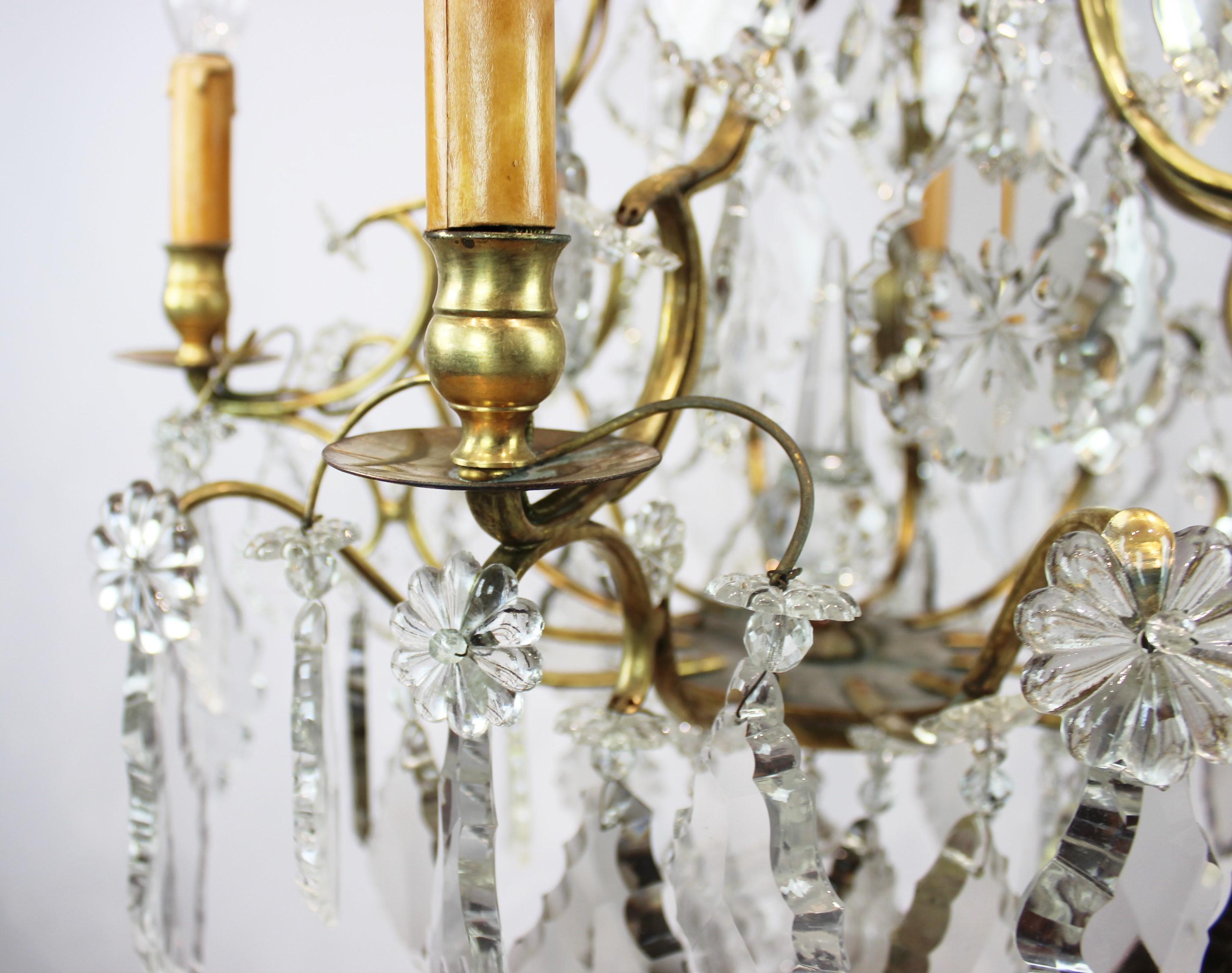 French Chandelier of Brass and Polished Prisms from France, circa 1920s