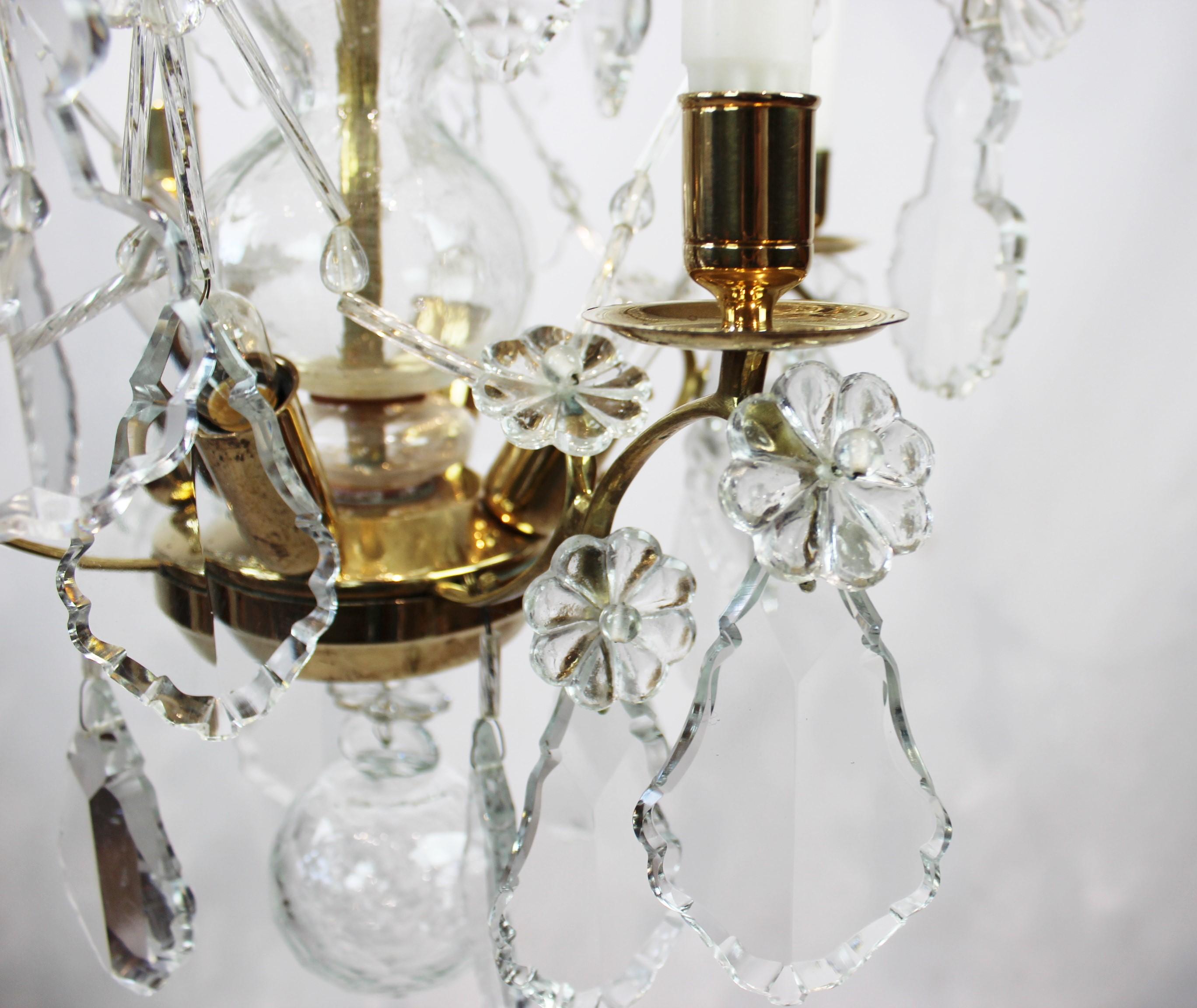 French Chandelier of Brass and Polished Prisms from France, circa 1920s