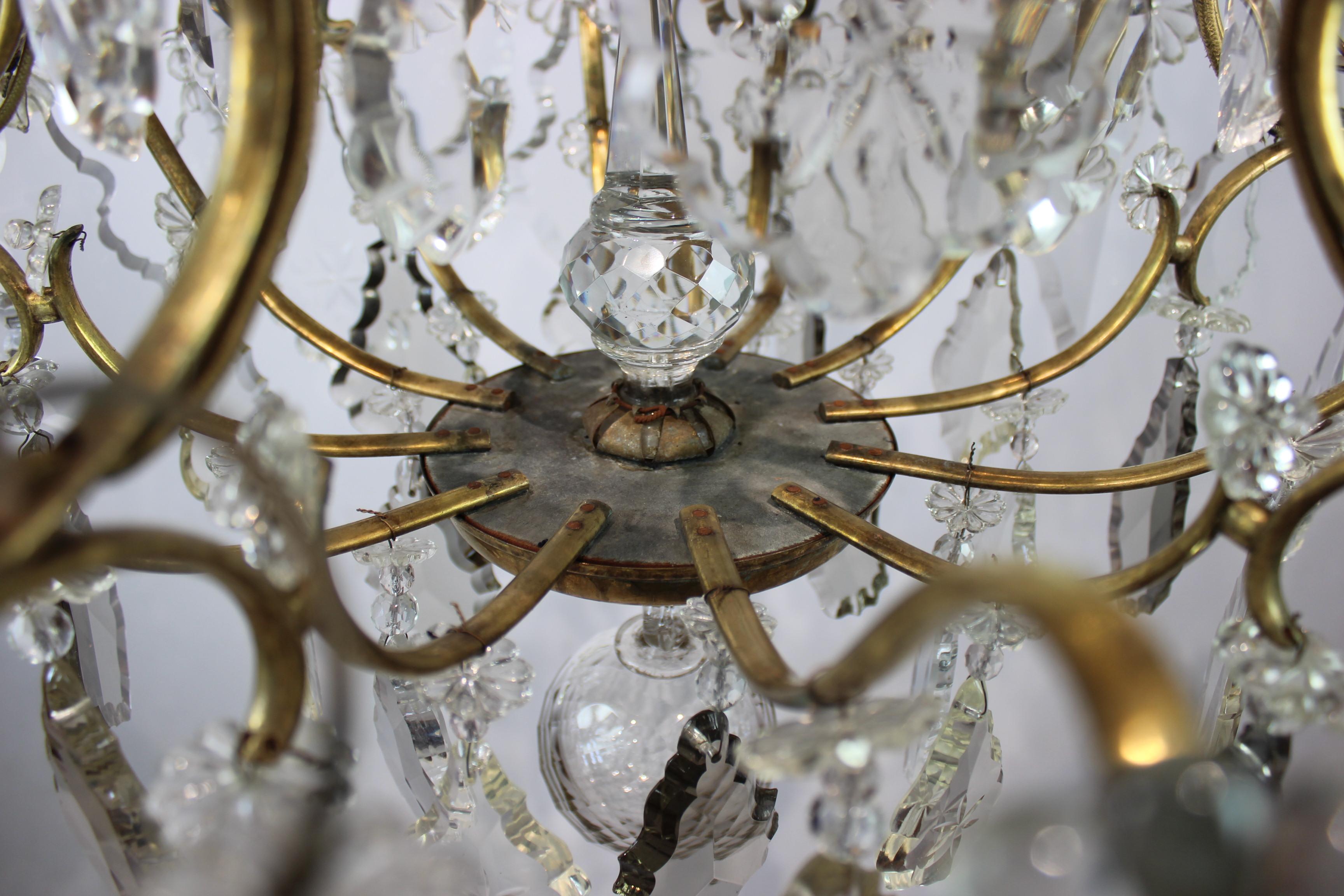 Chandelier of Brass and Polished Prisms from France, circa 1920s 1