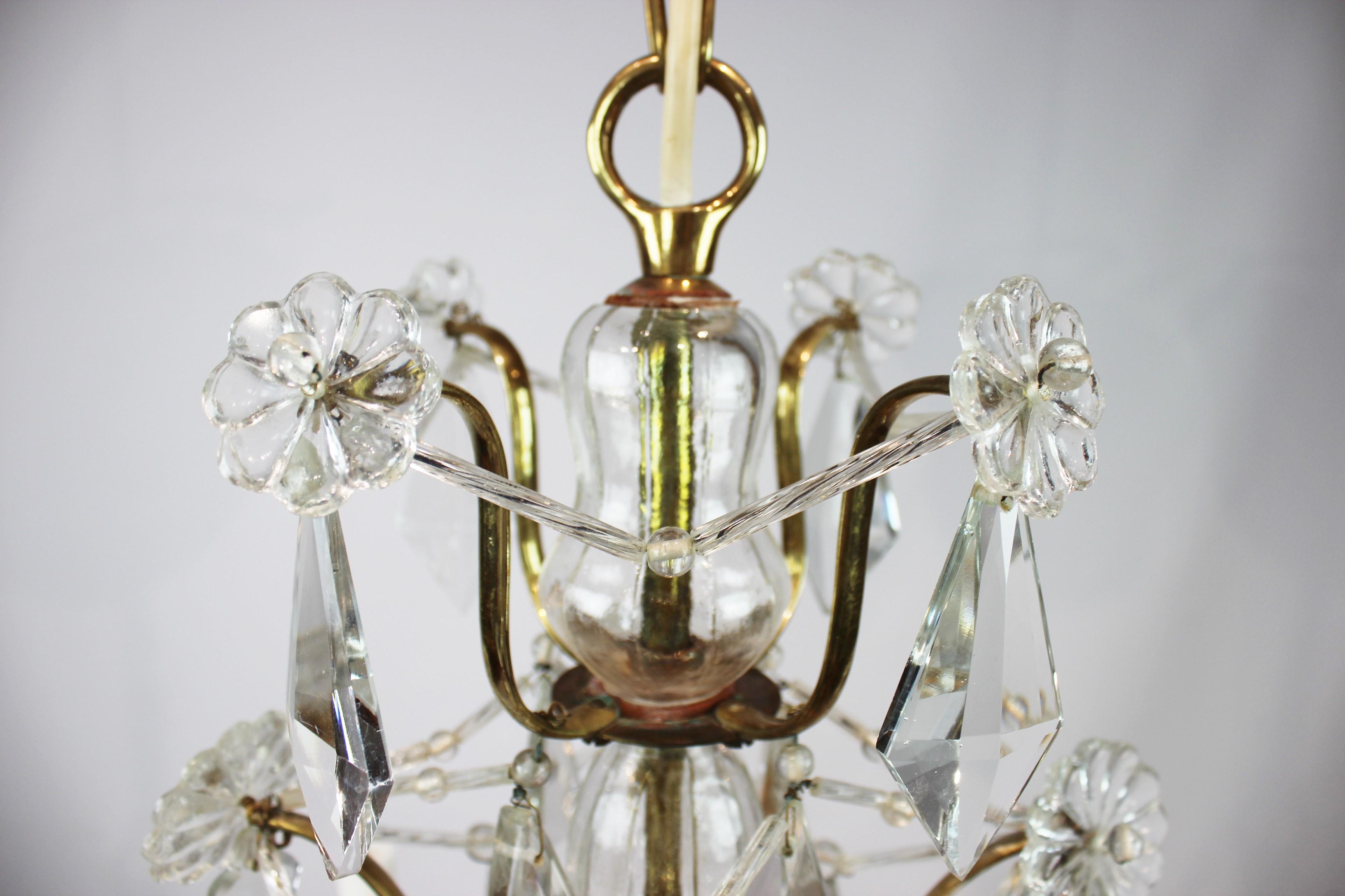 Chandelier of Brass and Polished Prisms from France, circa 1920s 1
