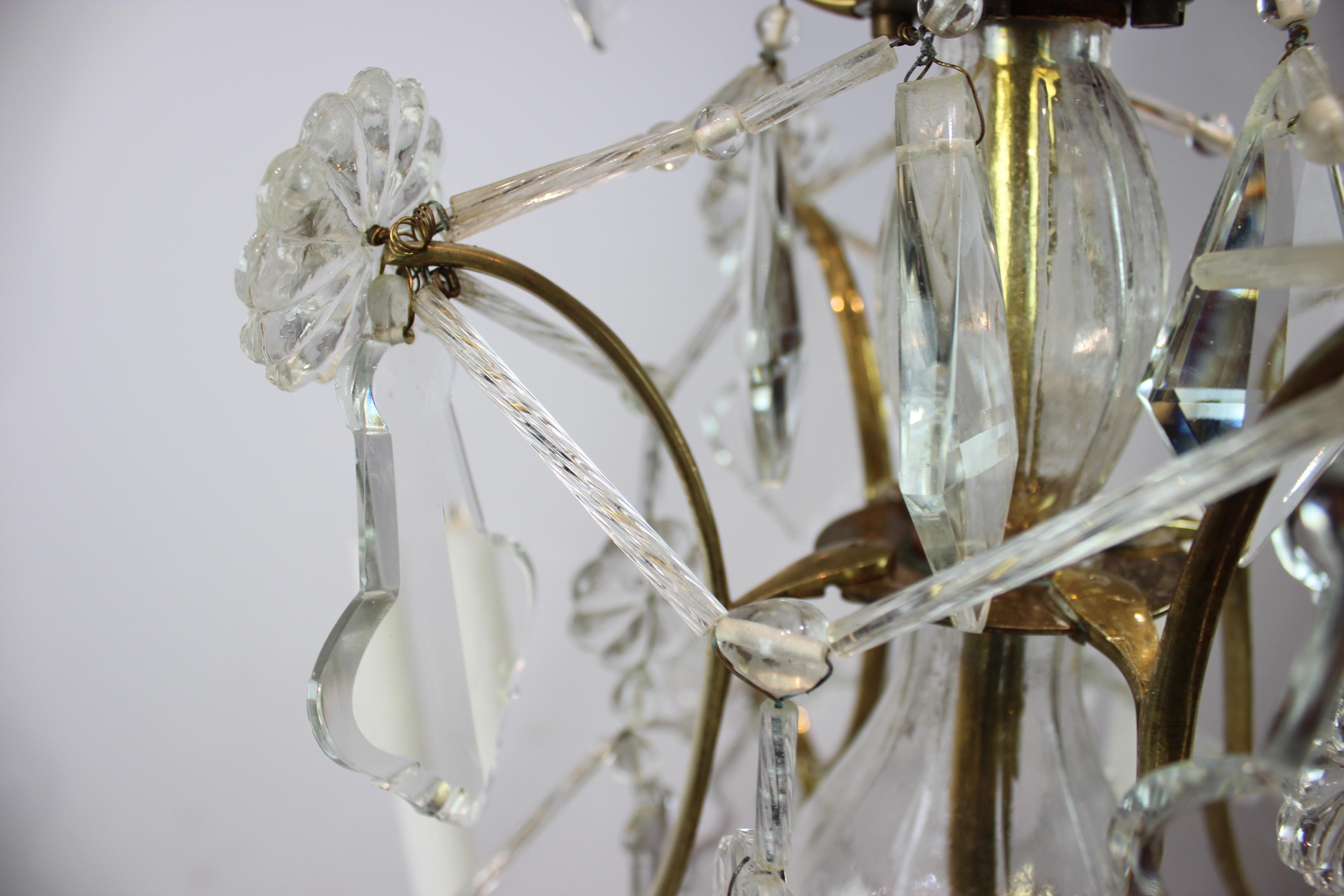 Chandelier of Brass and Polished Prisms from France, circa 1920s 2
