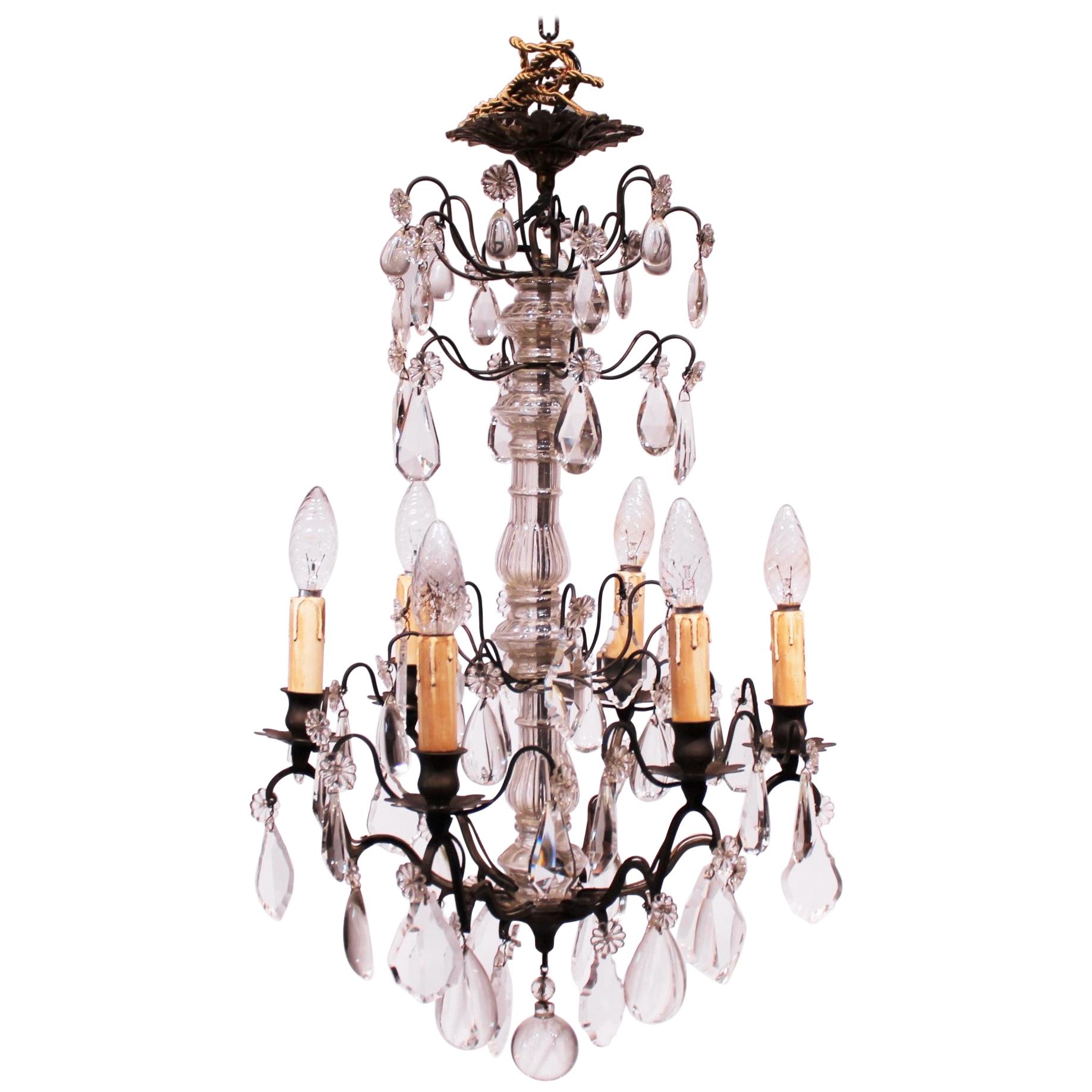 Chandelier of Brass and Polished Prisms from France, circa 1920s
