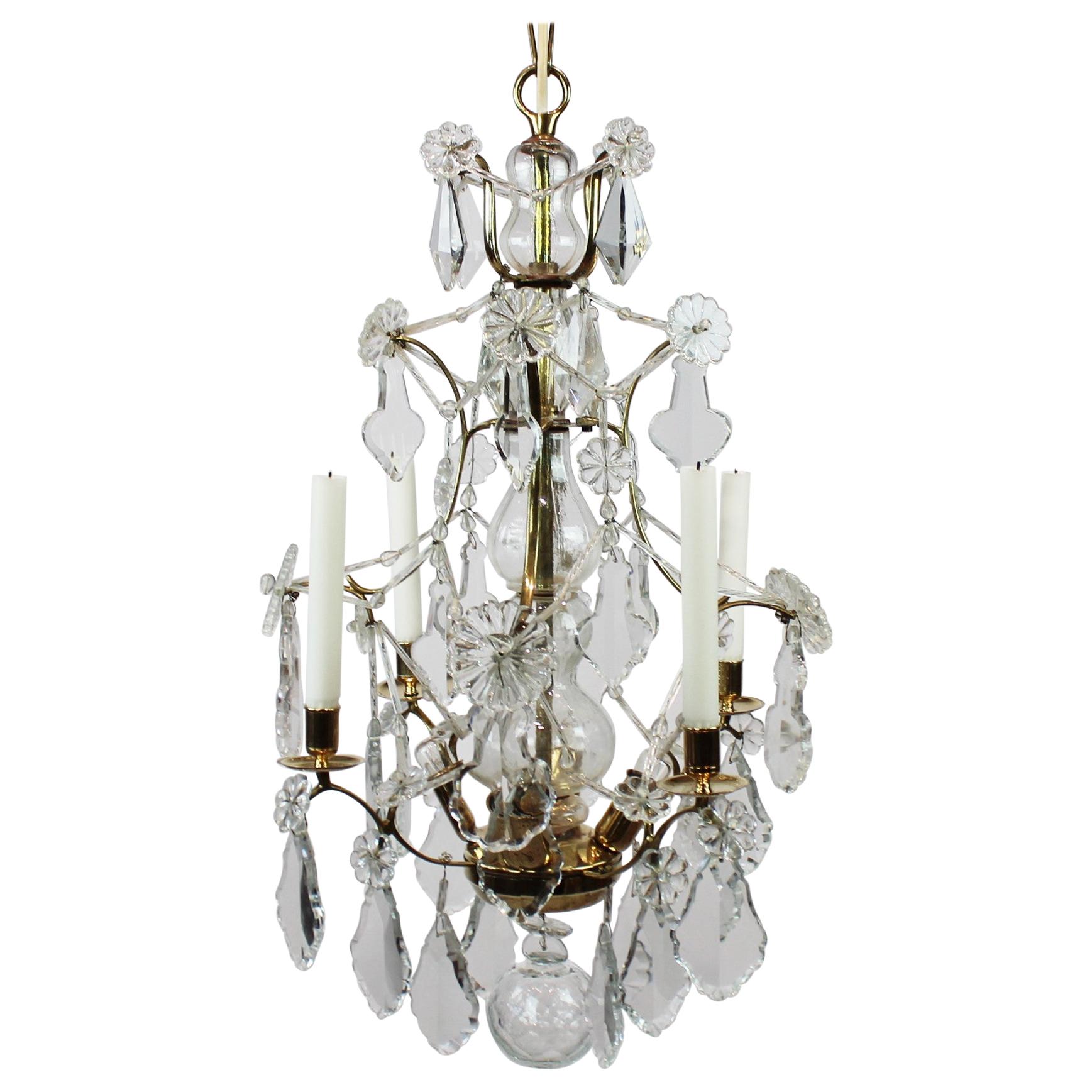 Chandelier of Brass and Polished Prisms from France, circa 1920s