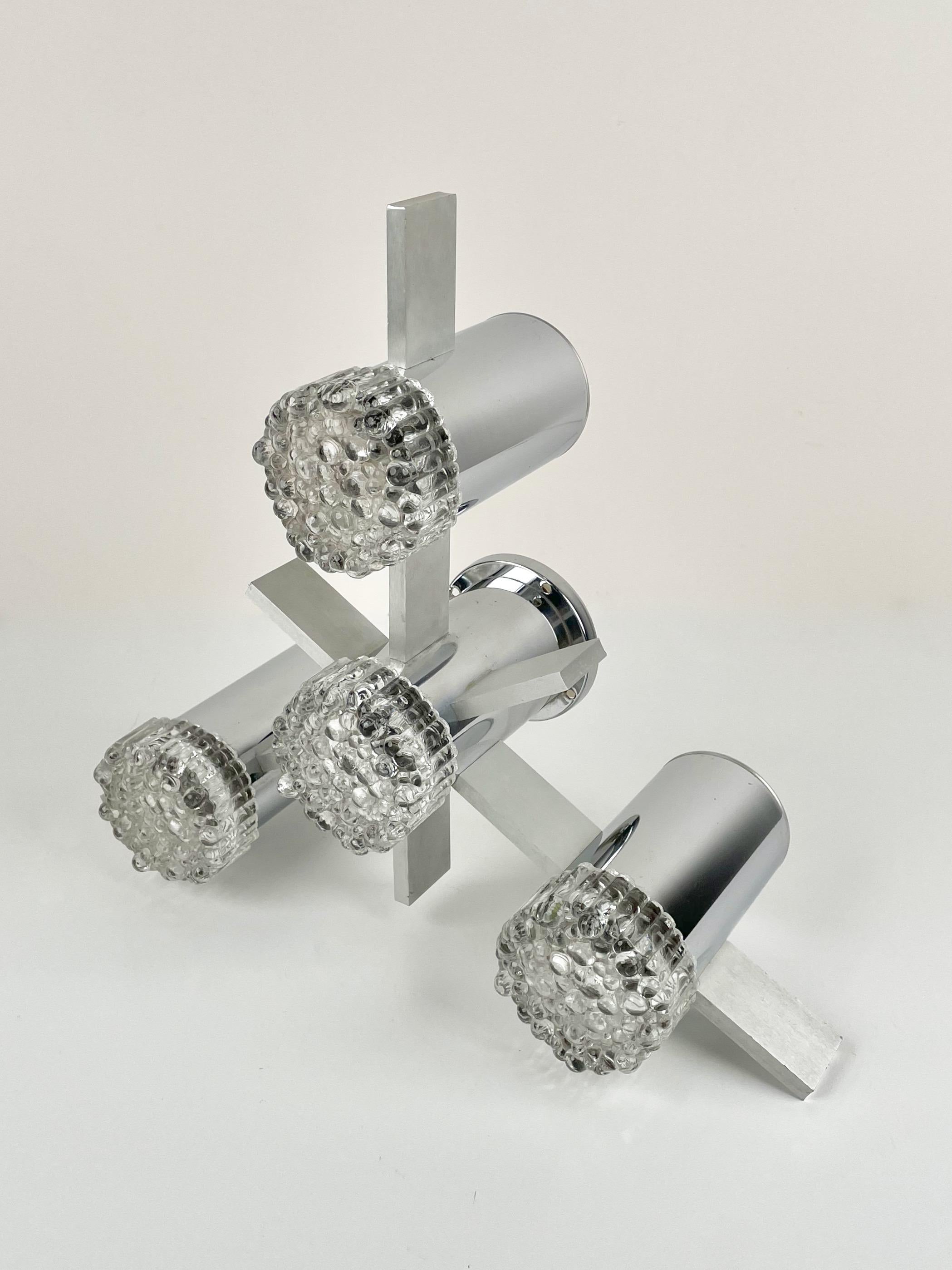 Mid-Century Modern Chandelier or Sconces in Chrome and Glass by Gaetano Sciolari, Italy, 1970s For Sale