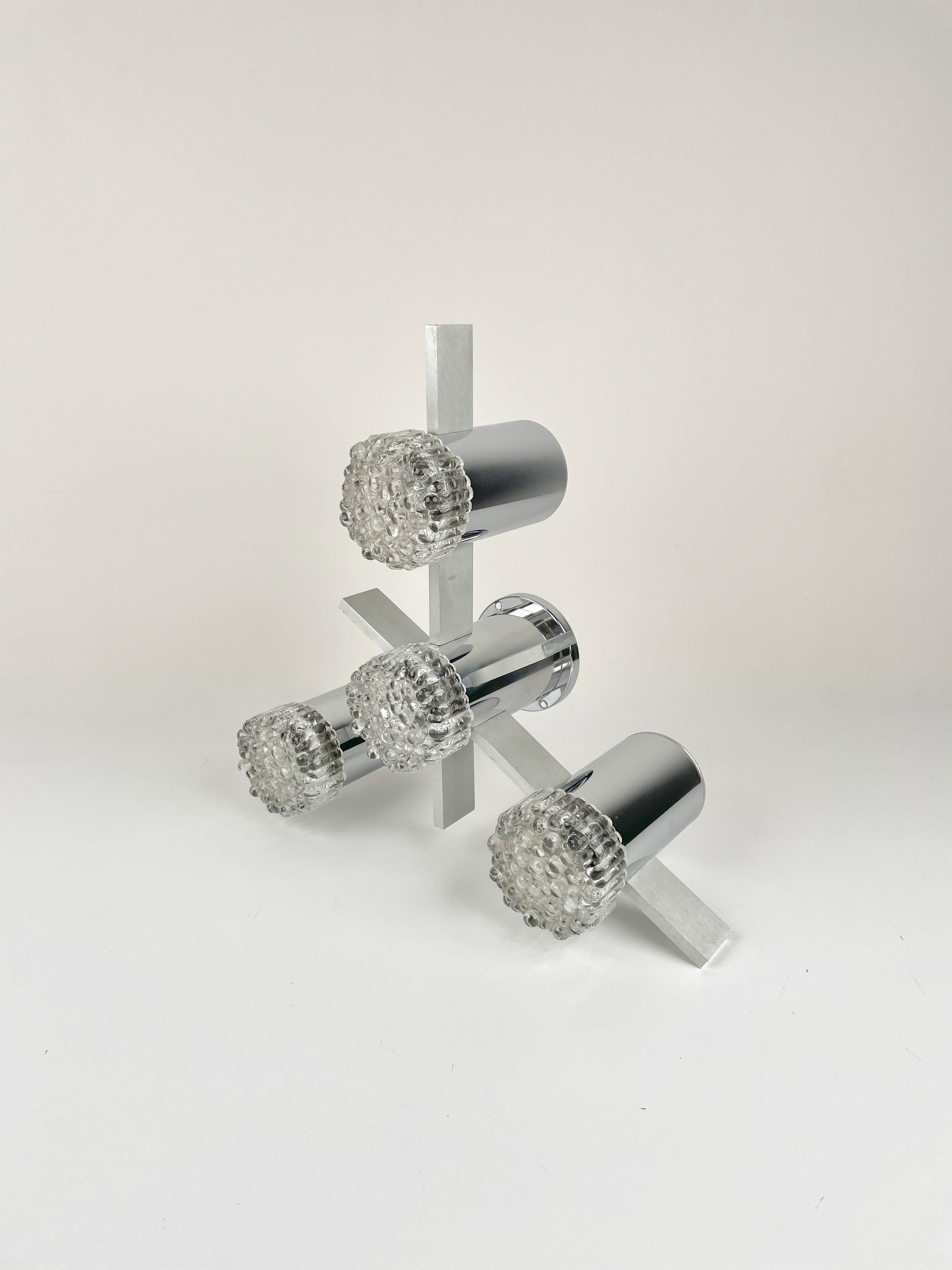 Italian Chandelier or Sconces in Chrome and Glass by Gaetano Sciolari, Italy, 1970s For Sale
