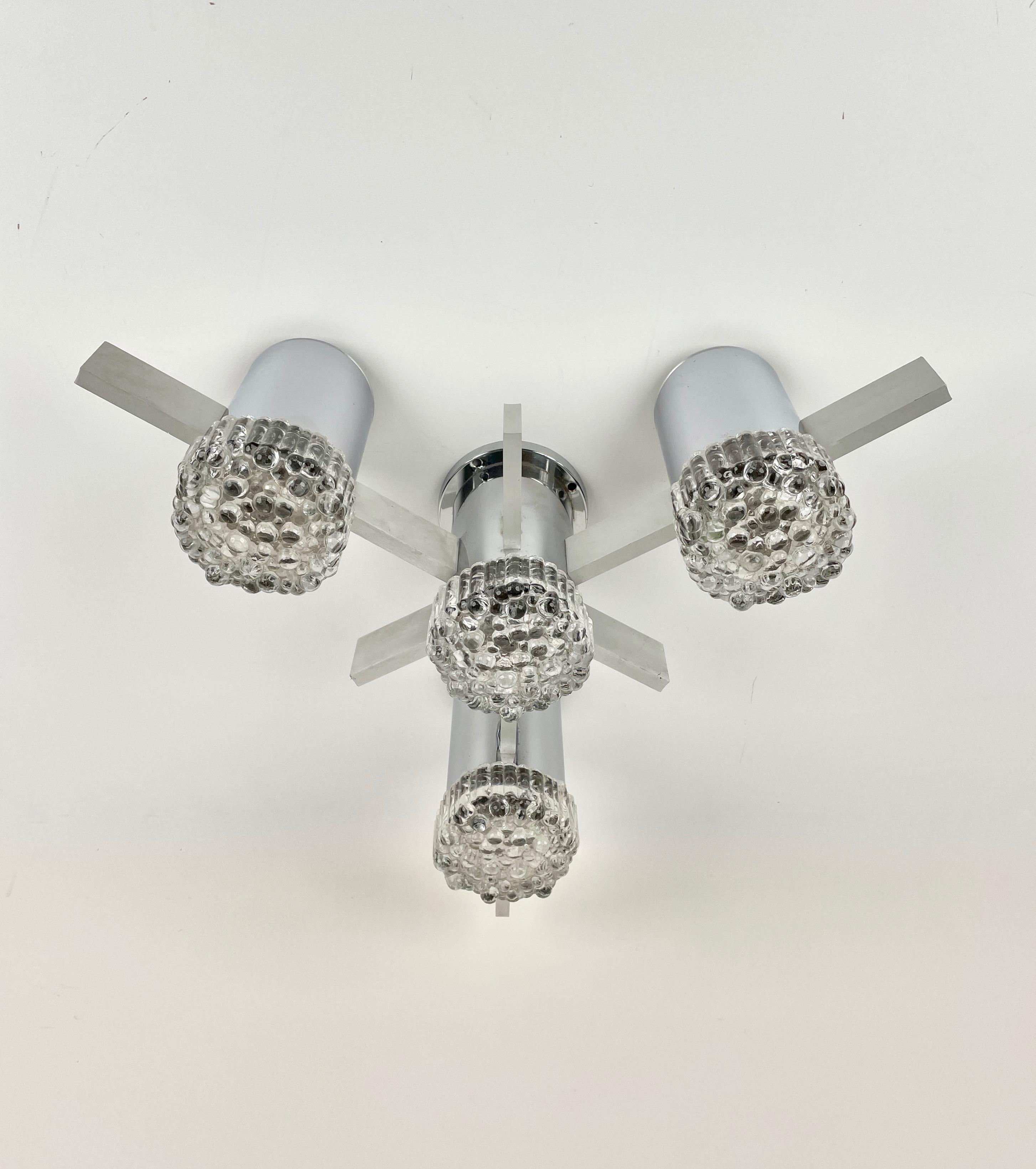 Metallo Lampadario o applique in cromo e vetro di Gaetano Sciolari, Italia, anni '70 in vendita