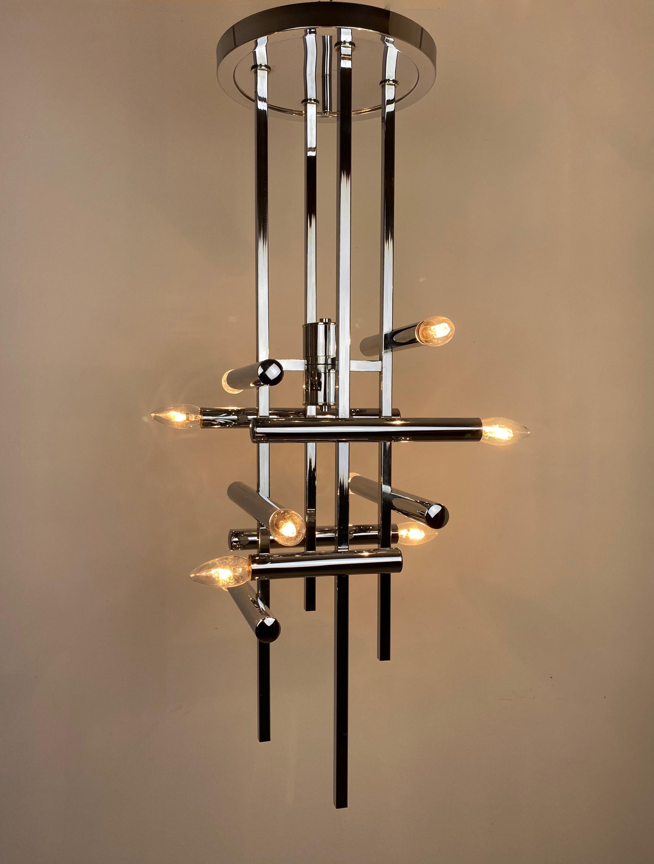Late 20th Century Chandelier or Table Lamp Sculpture by Gaetano Sciolari Chrome 9 Light Italy 1970 For Sale