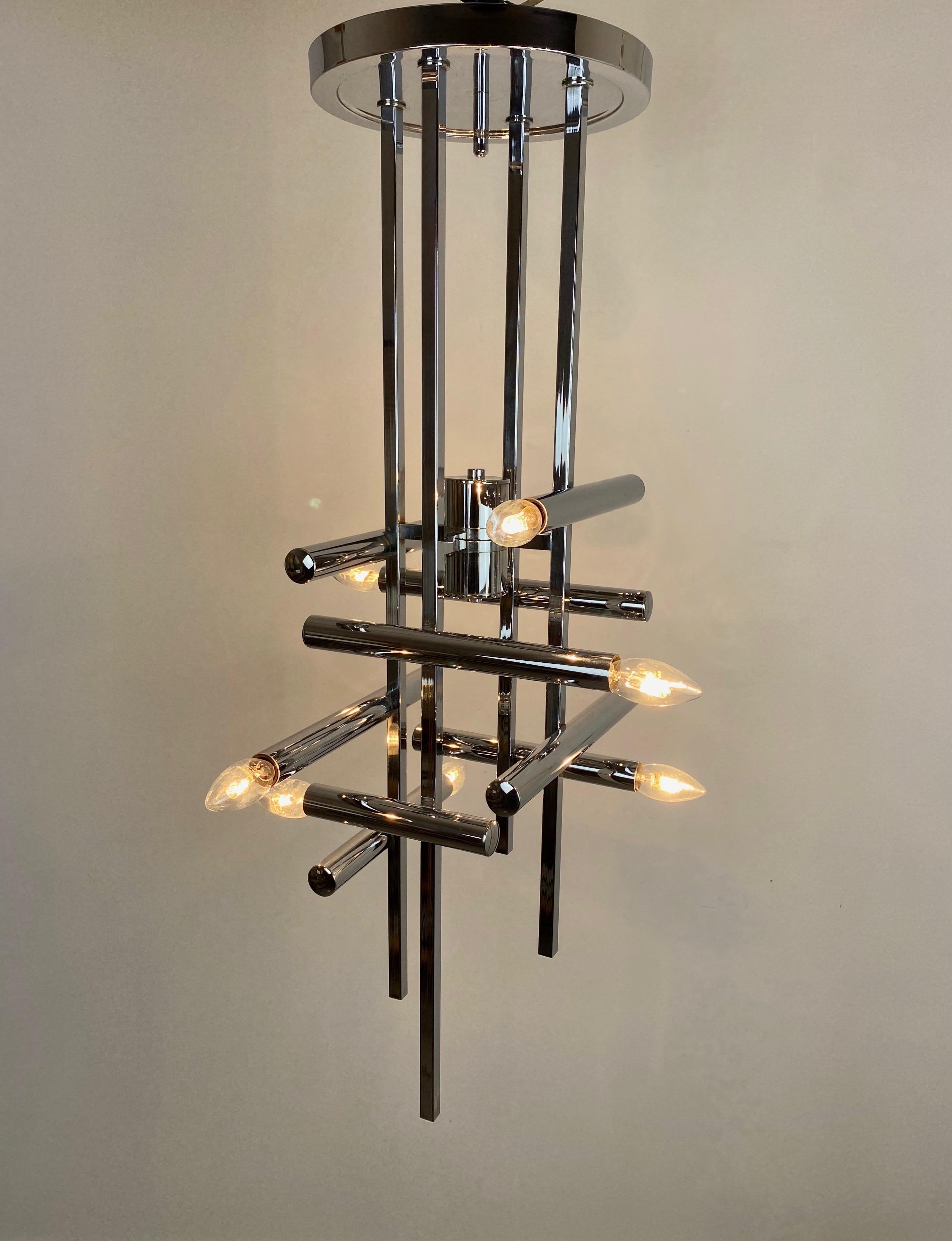 Chandelier or Table Lamp Sculpture by Gaetano Sciolari Chrome 9 Light Italy 1970 For Sale 1