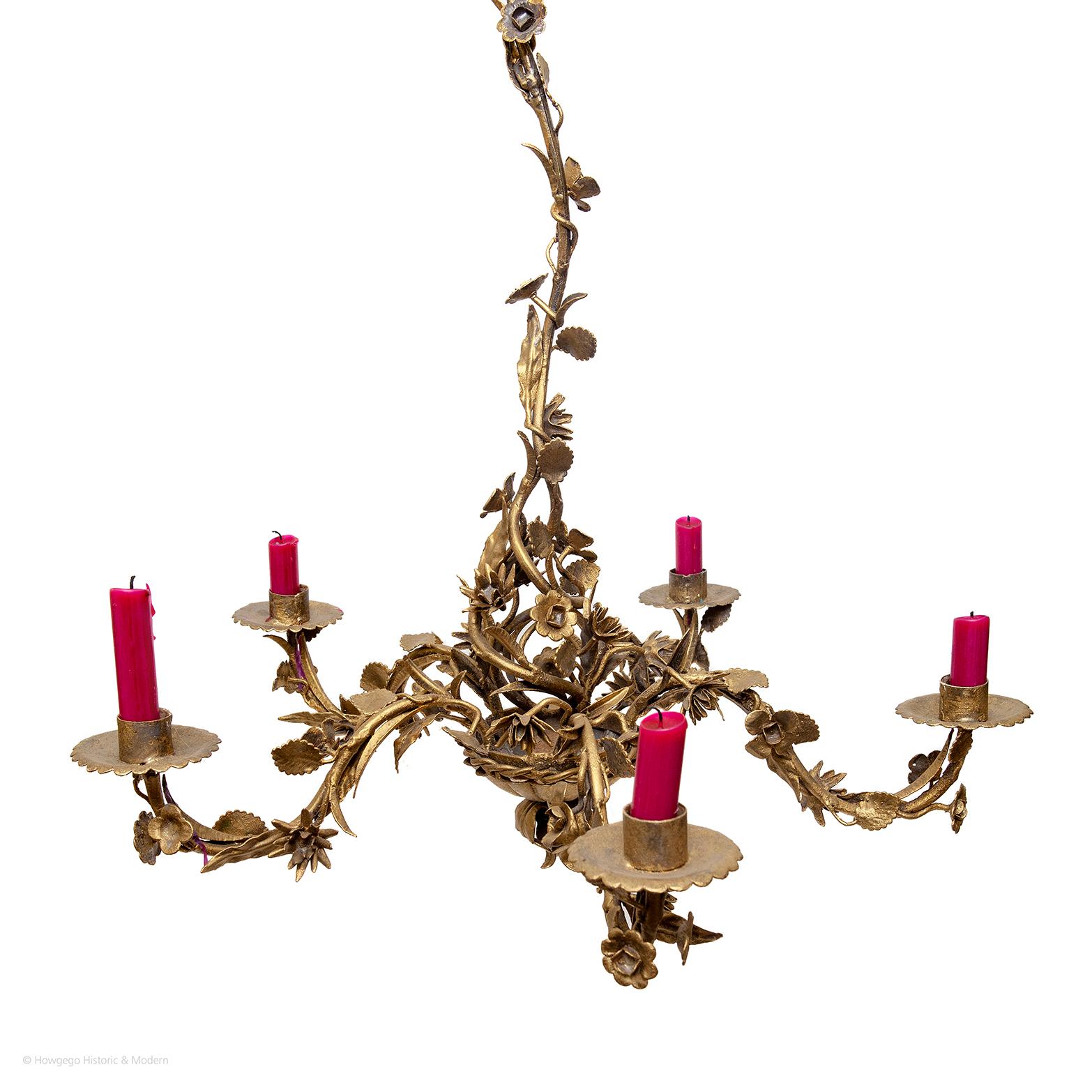 A VINTAGE, ORMOLU, 6 ARM/BRANCH, FLORAL GARLAND CHANDELIER, 25½” high, 22½“ diameter
Naturalistic, injecting the fresh, delicate atmosphere of the countryside into the interior
Pretty and delicate with the wildflower garlands wrapped around the