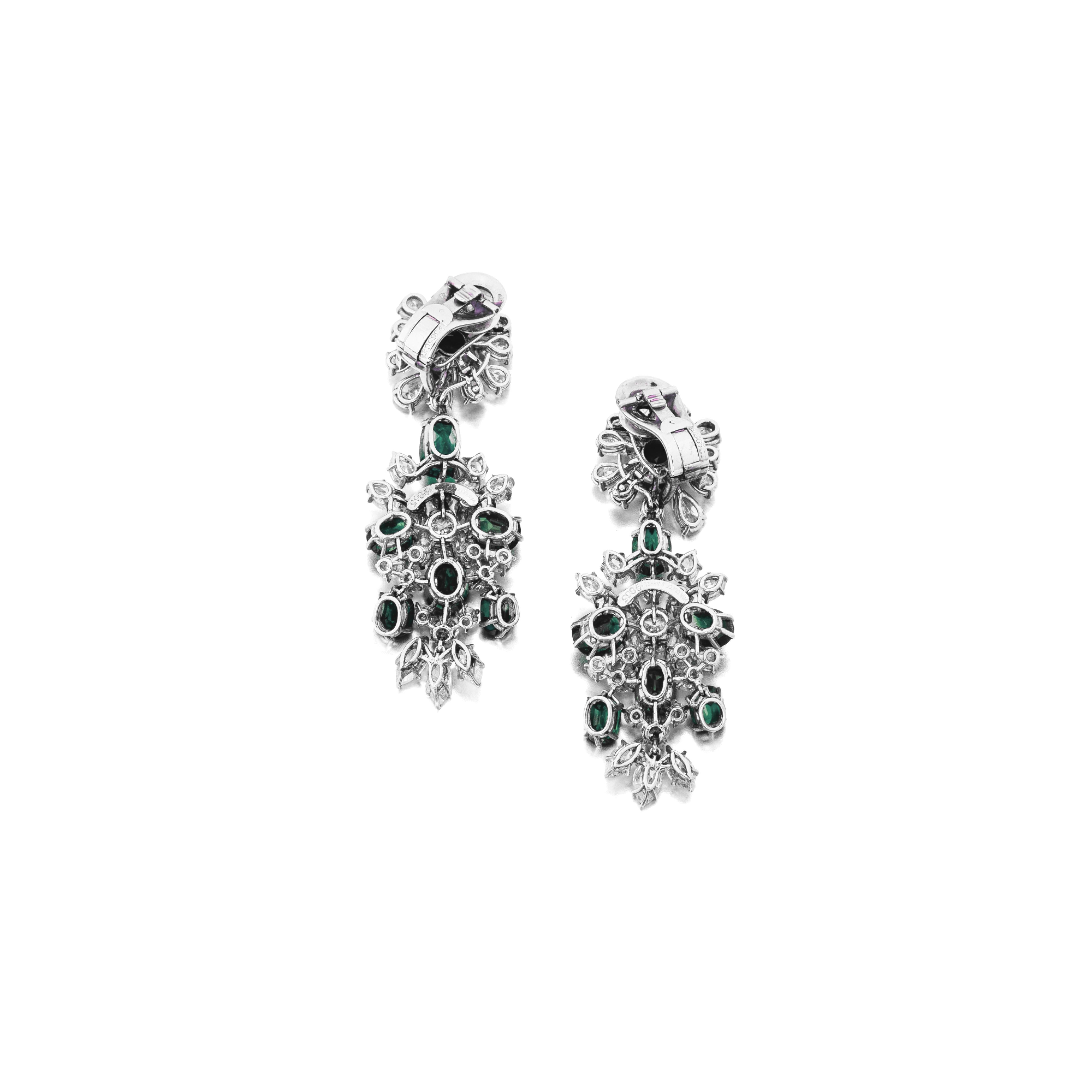 Pendientes colgantes Esmeraldas ovaladas Marquesa pera y diamante talla brillante Contemporáneo en venta