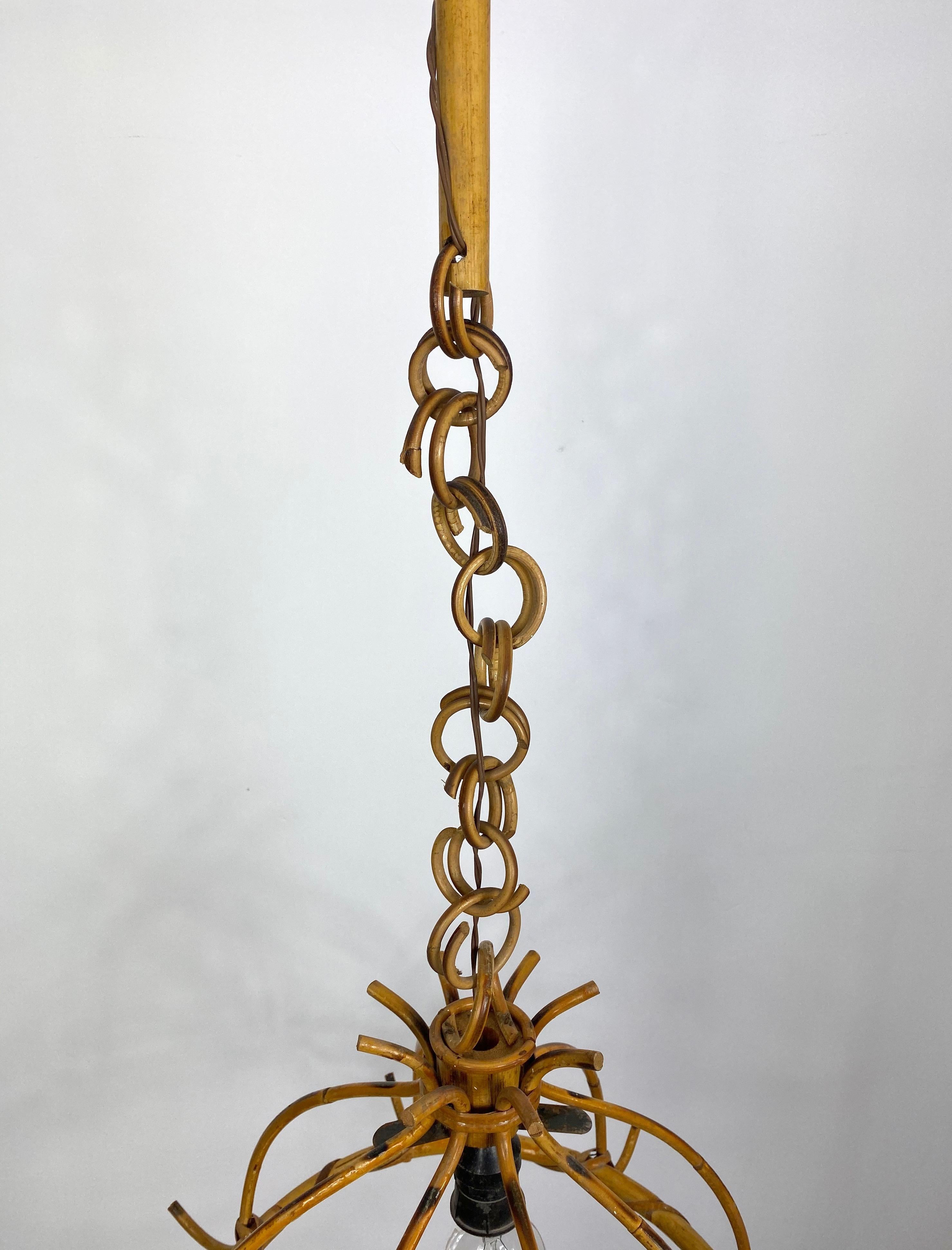 Chandelier Pendant, Bamboo Rattan and Rope, Italy, 1960s For Sale 2