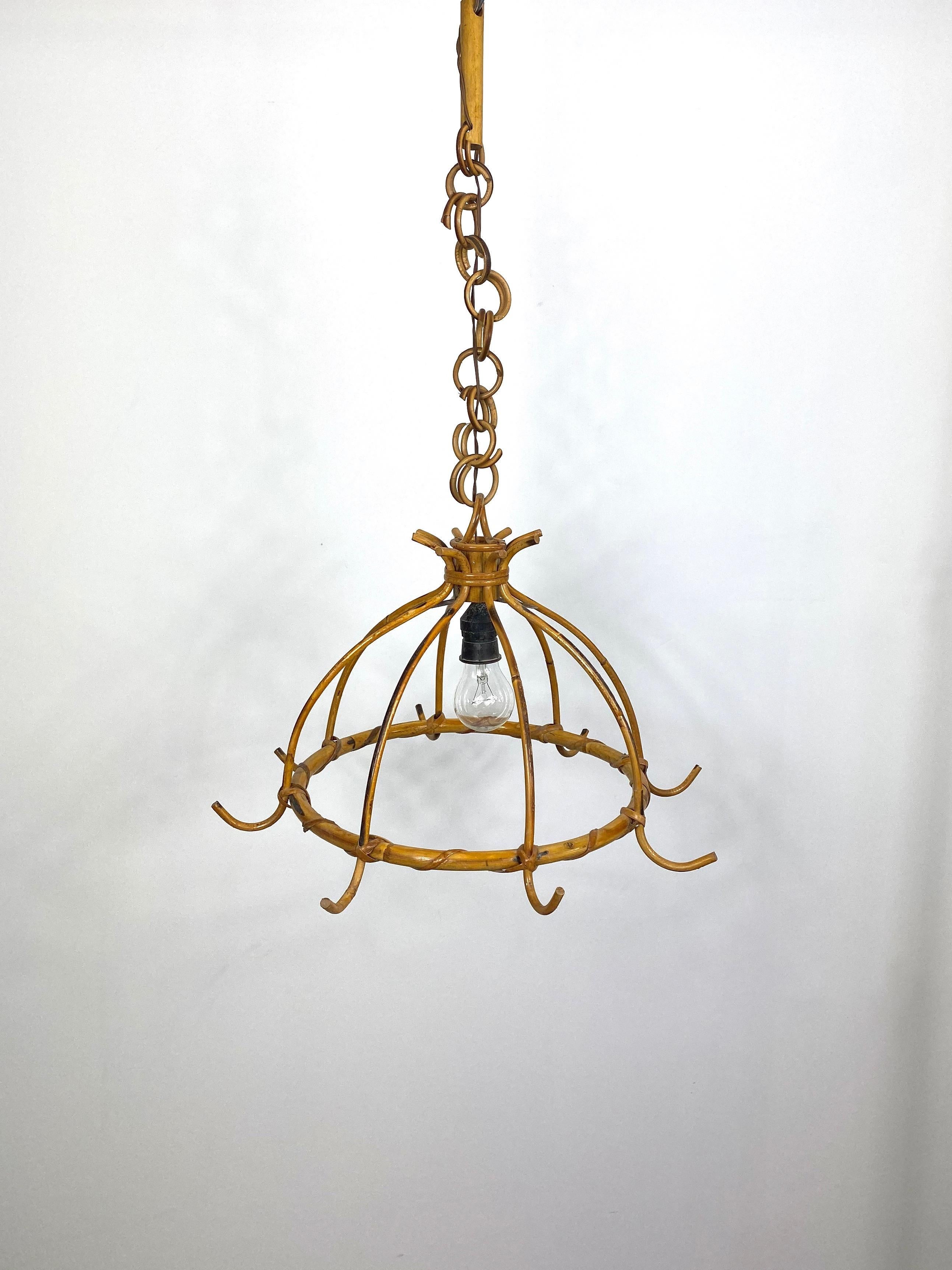 Chandelier Pendant, Bamboo Rattan and Rope, Italy, 1960s For Sale 1
