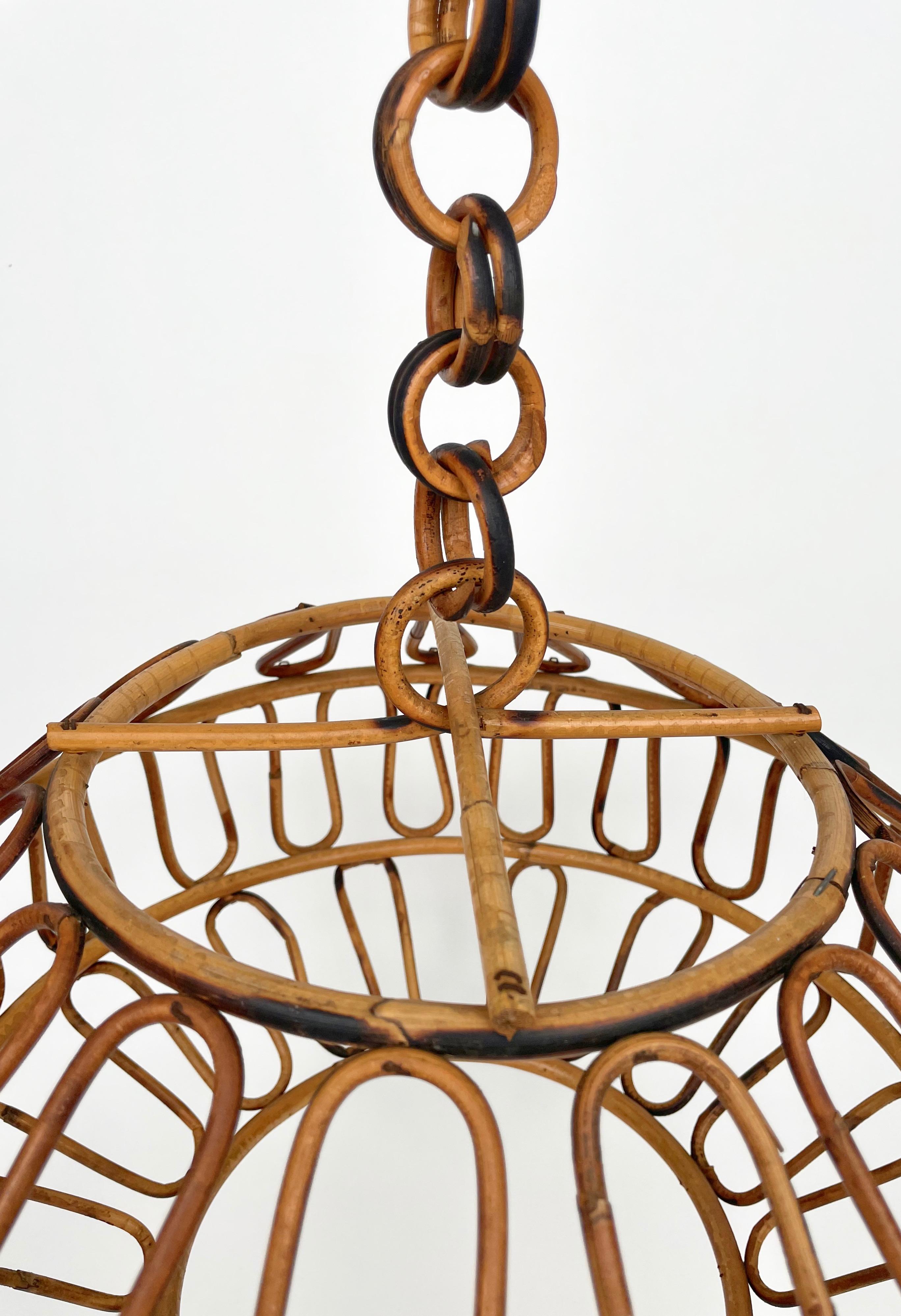 Chandelier Pendant Bamboo & Rattan, Italy, 1960s For Sale 4