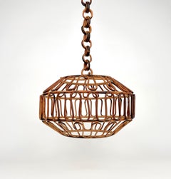 Lámpara colgante de bambú y ratán, Italia, años 60