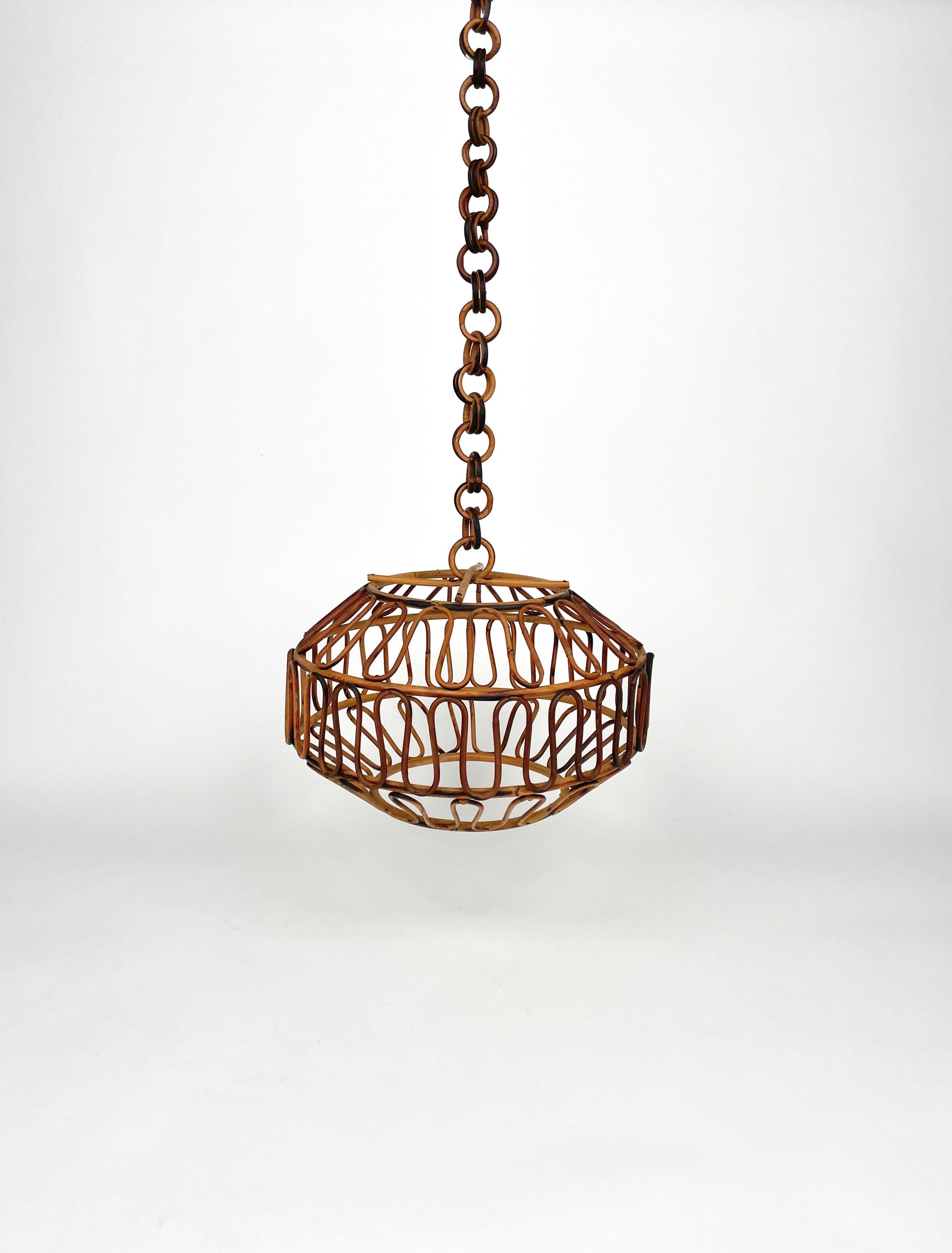 Mid-Century Modern Chandelier Pendant Bamboo & Rattan, Italy, 1960s For Sale