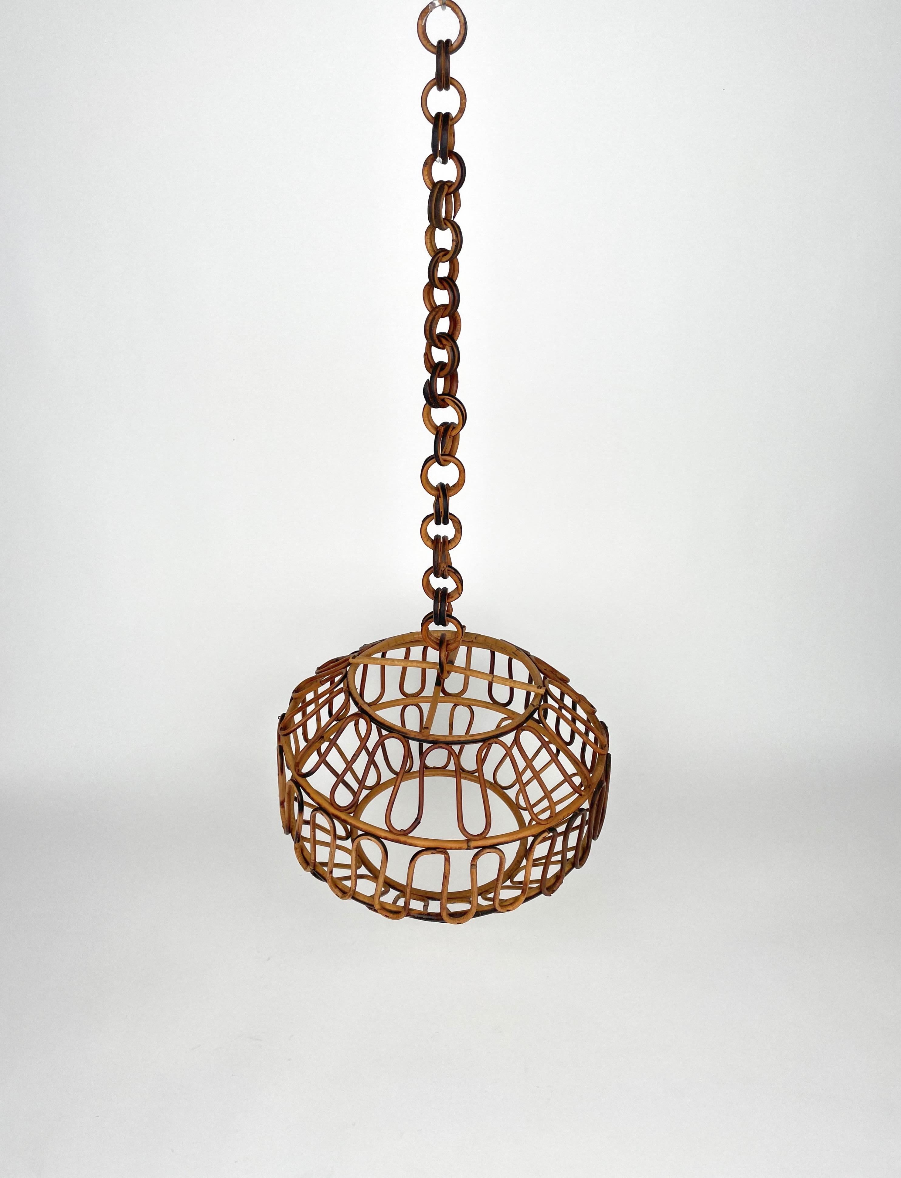 Chandelier Pendant Bamboo & Rattan, Italy, 1960s In Good Condition For Sale In Rome, IT
