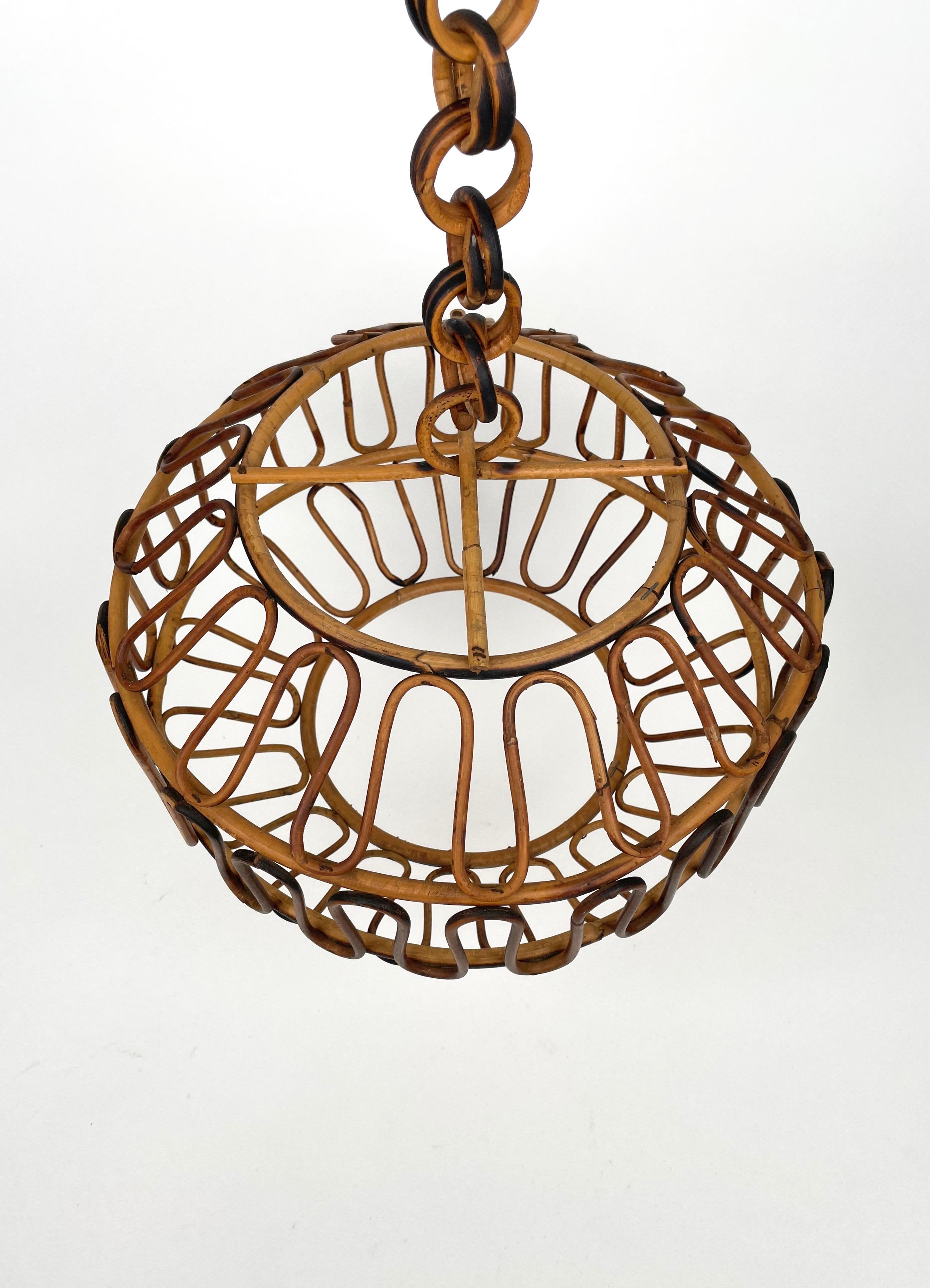Chandelier Pendant Bamboo & Rattan, Italy, 1960s For Sale 1