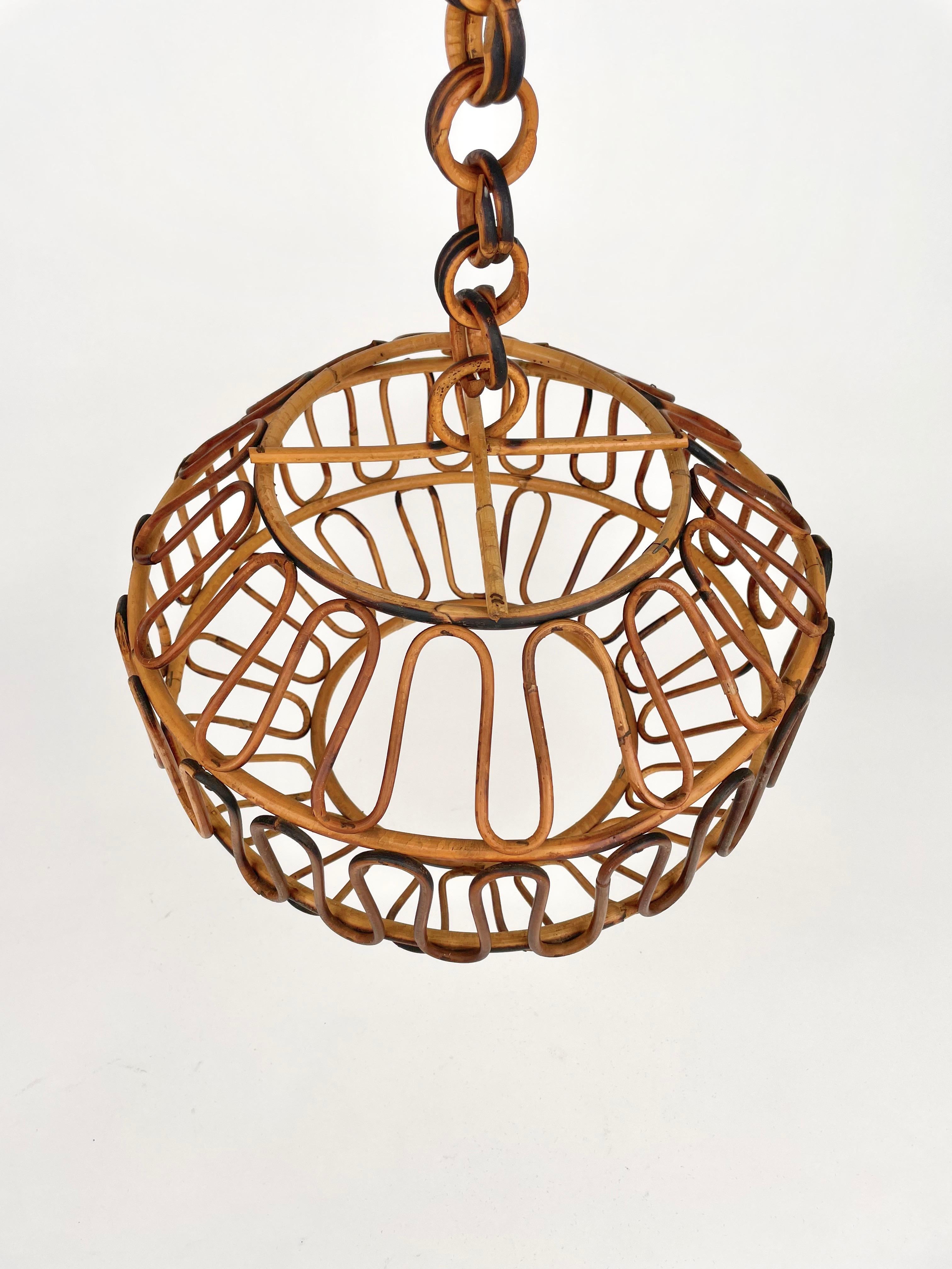 Chandelier Pendant Bamboo & Rattan, Italy, 1960s For Sale 2