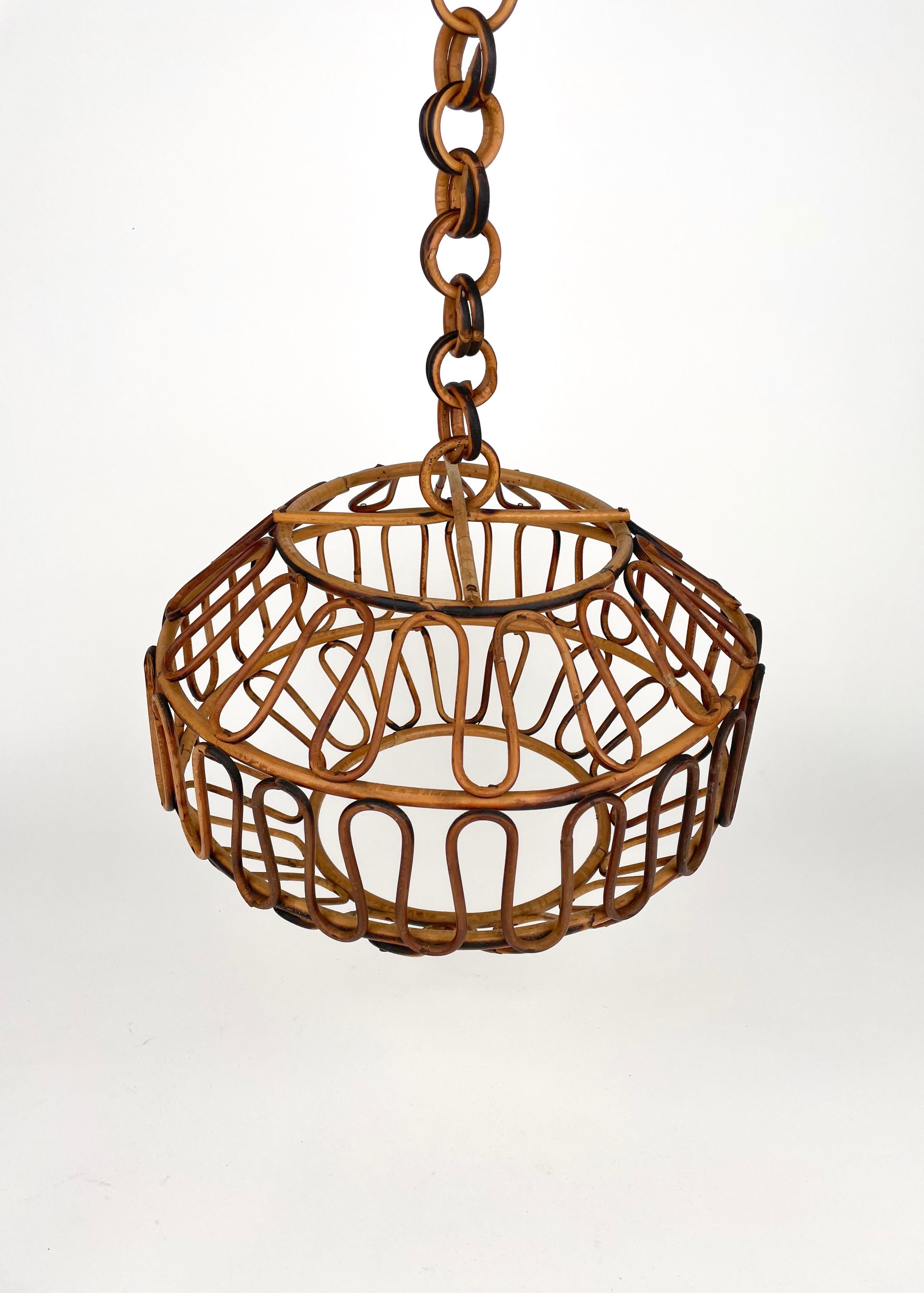 Chandelier Pendant Bamboo & Rattan, Italy, 1960s For Sale 3