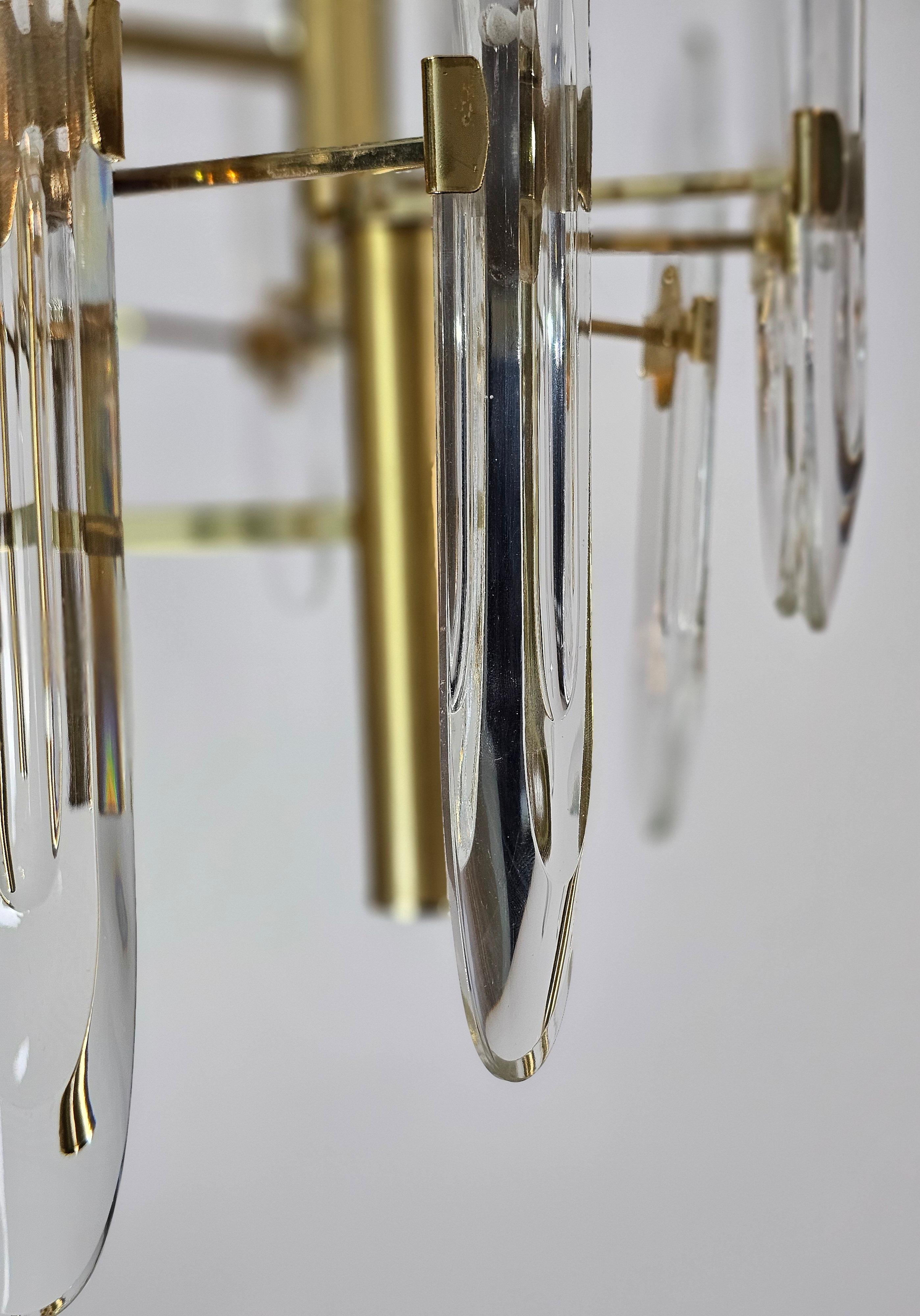  Chandelier Pendant Brass Crystal Glass Gaetano Sciolari Midcentury Italy 1970s For Sale 5