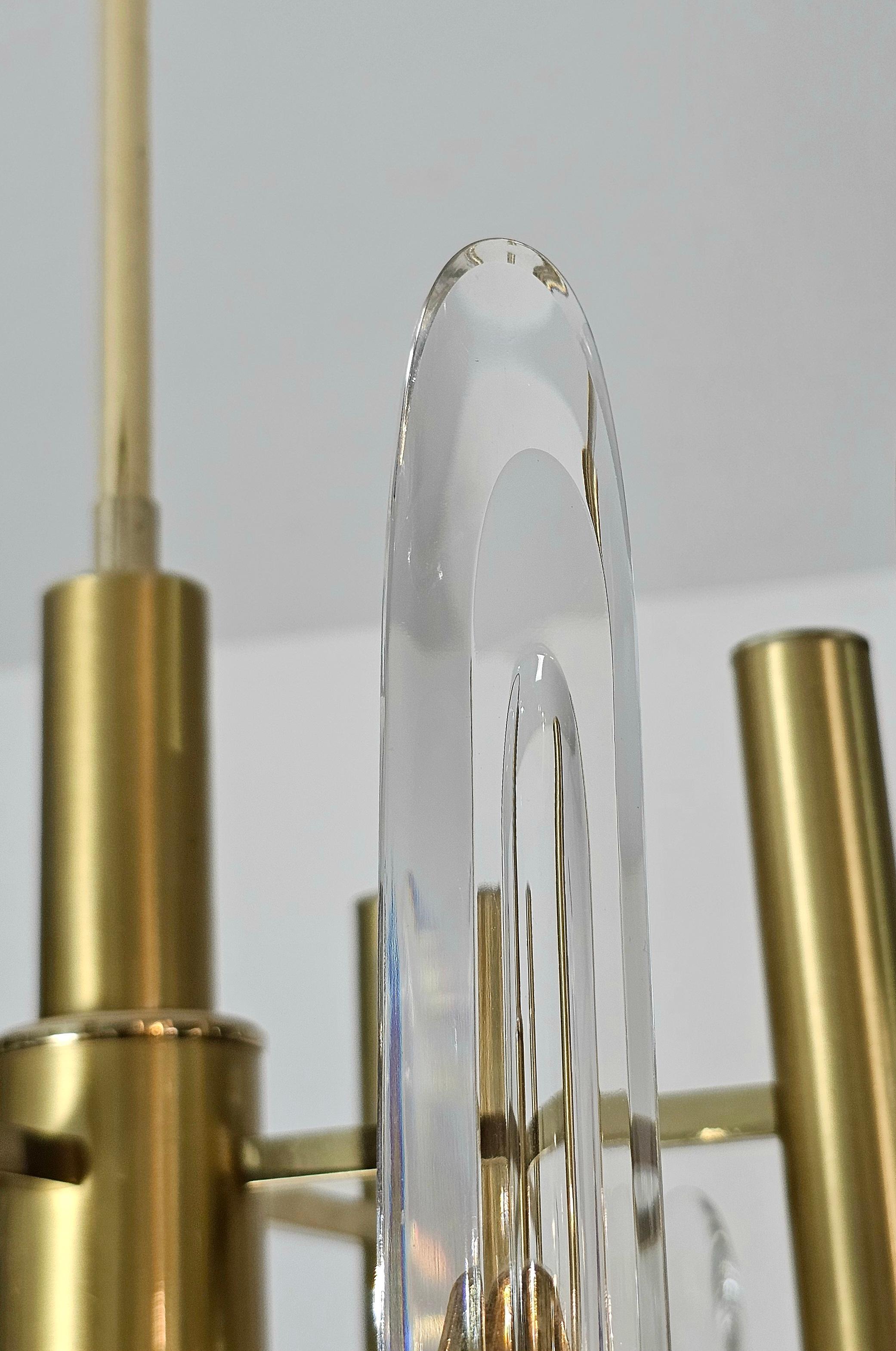  Chandelier Pendant Brass Crystal Glass Gaetano Sciolari Midcentury Italy 1970s For Sale 1