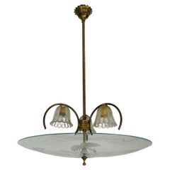 Chandelier Pendant Brass Glass Attributed to Pietro Chiesa for Fontana Arte 1940