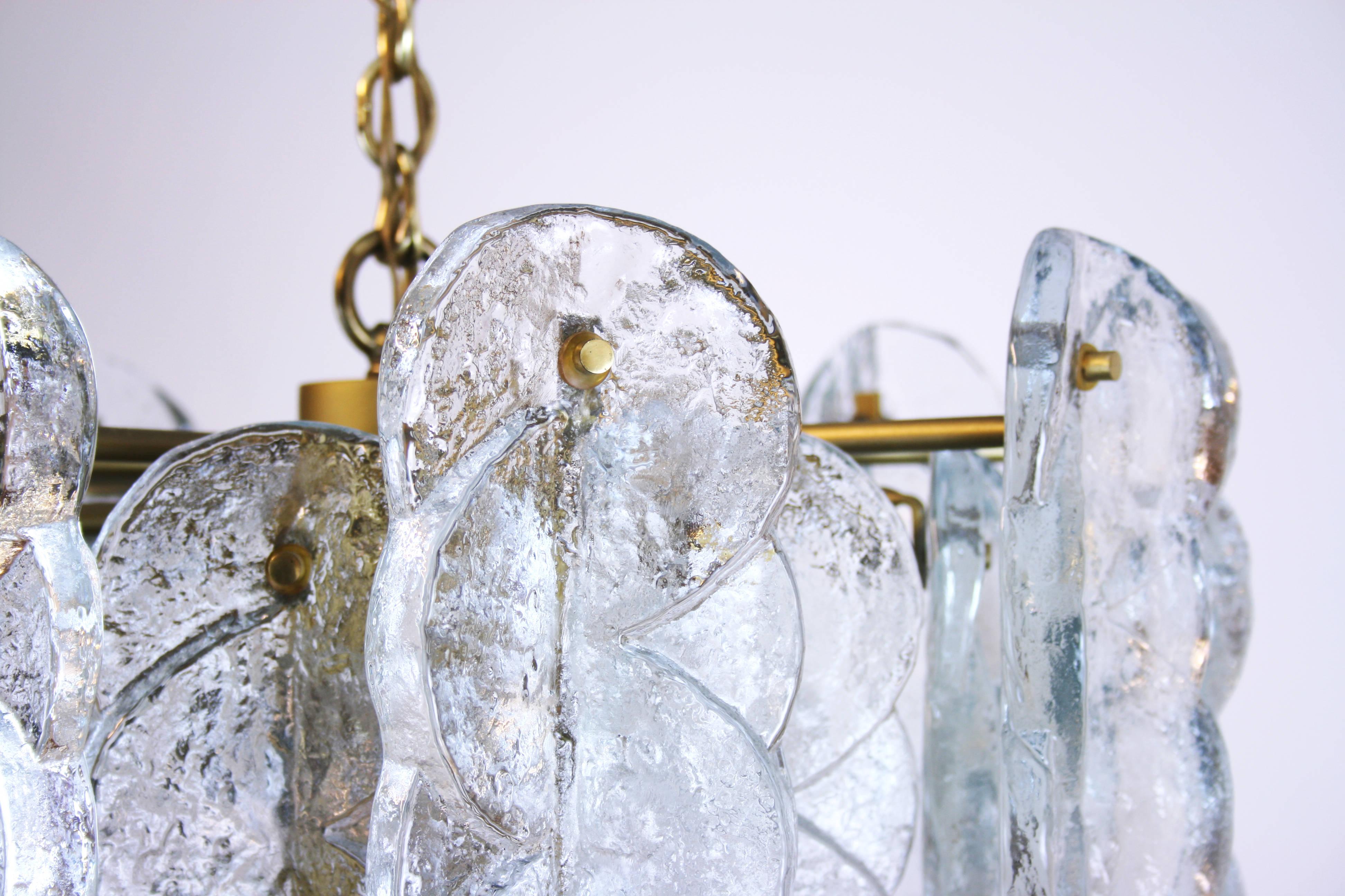 Mid-20th Century Chandelier Pendant Citrus Swirl Design Kalmar Glass Brass Vienna Austria 1960s For Sale