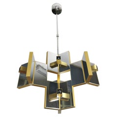 Chandelier Pendant Gaetano Sciolari Steel Chromed Aluminum Midcentury Italy 1970