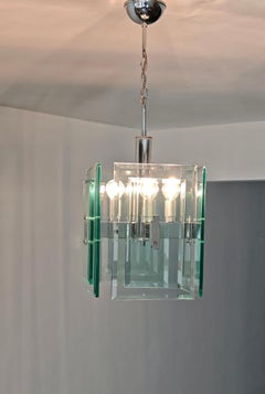 Chandelier Pendant Glass Attributed Fontana Arte Italy 60/70s Mid-Century Modern