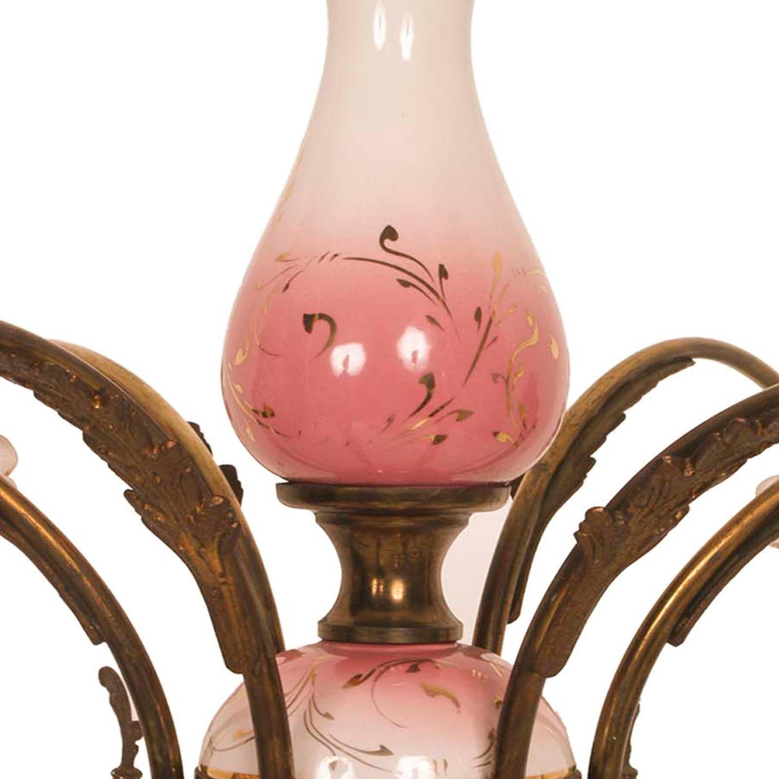 Chandelier Pendant Lamp Art Deco, Gilt Brass & Decorated Glazed Ceramic-Gold For Sale 1