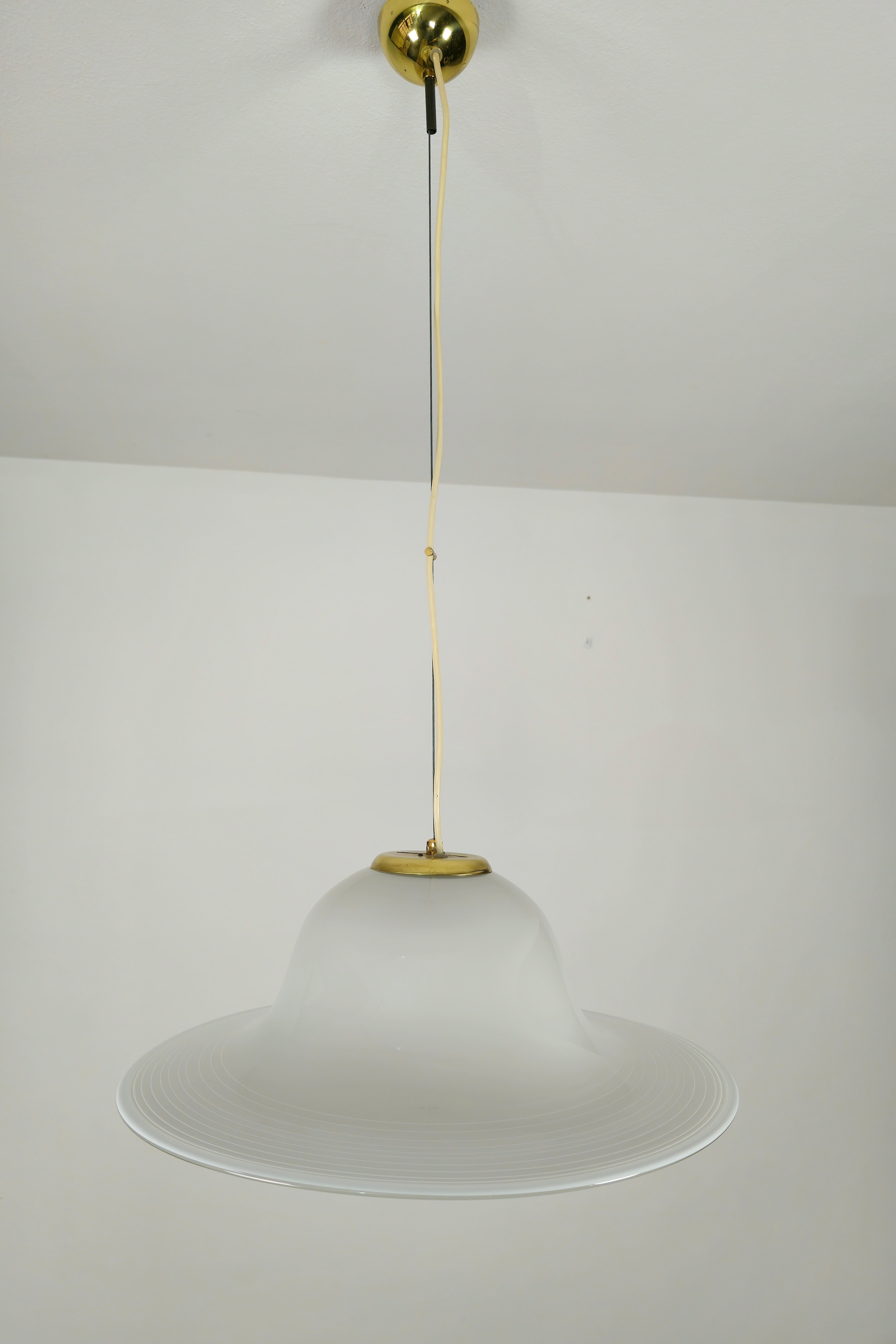 Chandelier Pendant Lamp Murano Glass Golden Aluminum Midcentury, Italy, 1970s In Good Condition For Sale In Palermo, IT
