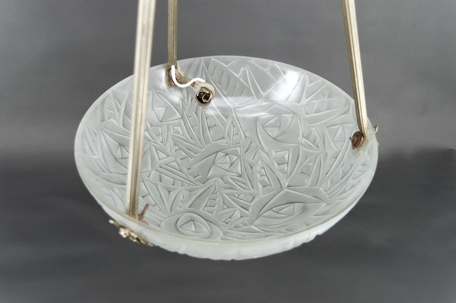 Lampadario / Lampada a sospensione / Apparecchio a ciotola di Noverdy, Art Deco, Francia, anni '30 in vendita 3