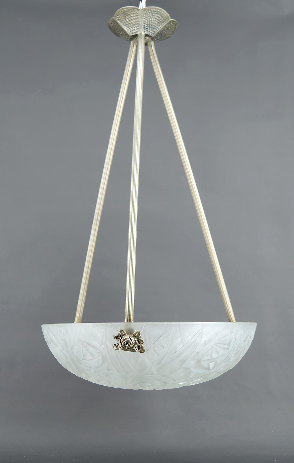 Art Déco Lampadario / Lampada a sospensione / Apparecchio a ciotola di Noverdy, Art Deco, Francia, anni '30 in vendita