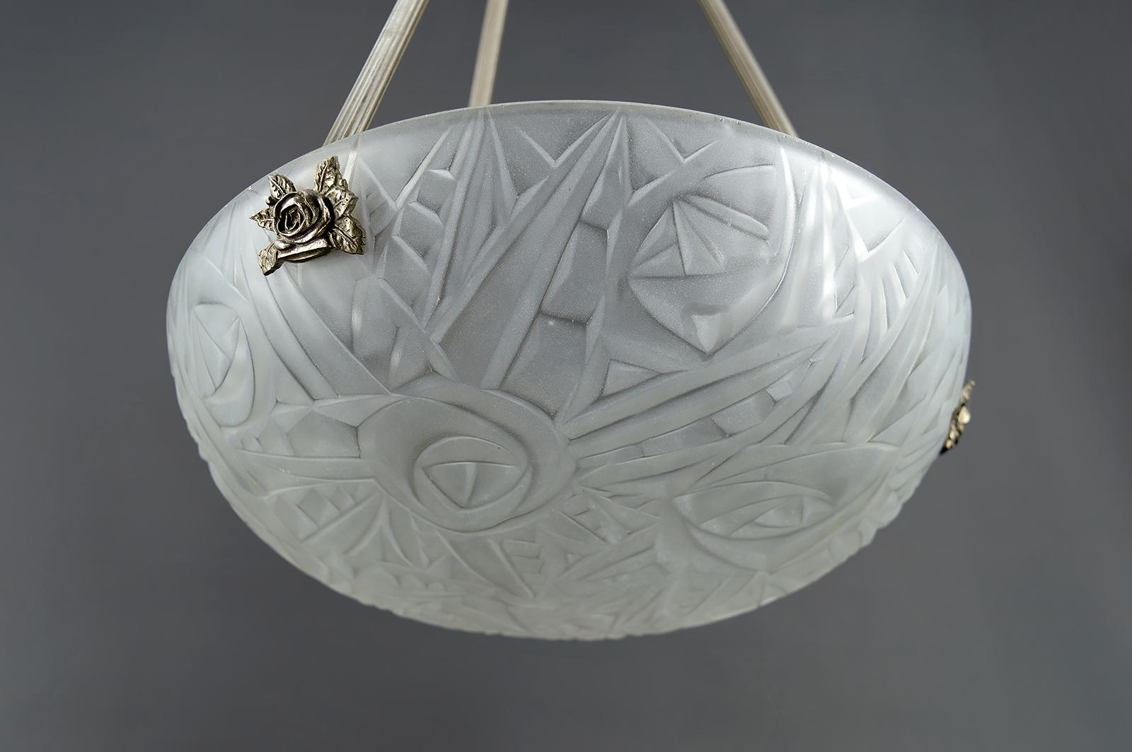 Lampadario / Lampada a sospensione / Apparecchio a ciotola di Noverdy, Art Deco, Francia, anni '30 in vendita 1