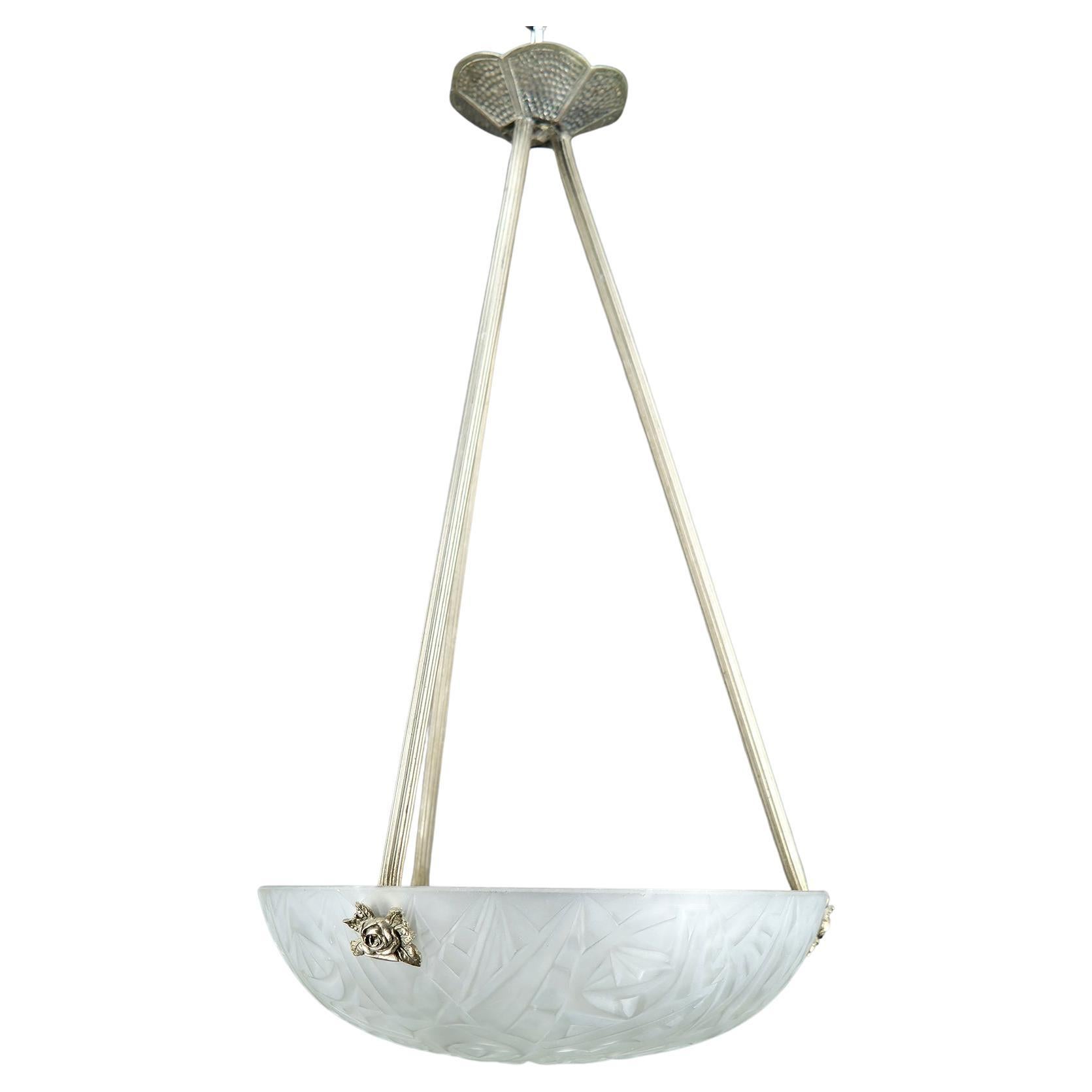 Lustre / Suspension / Luminaire à vasque par Noverdy, Art Déco, France, années 1930