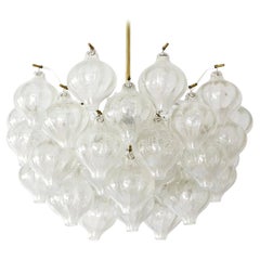 Chandelier Pendant Light 'Tulipan' by Kalmar, Murano Glass Brass, 1970