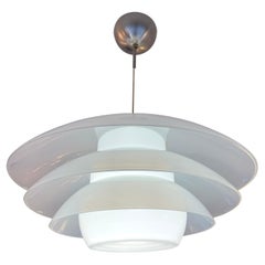 Chandelier Pendant Light UFO Smoke White Murano Glass, Italy, 1970s