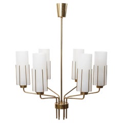 Chandelier Pendant, Opaline Frosted White Milk Plexiglass Acrylic Brass, 1960s