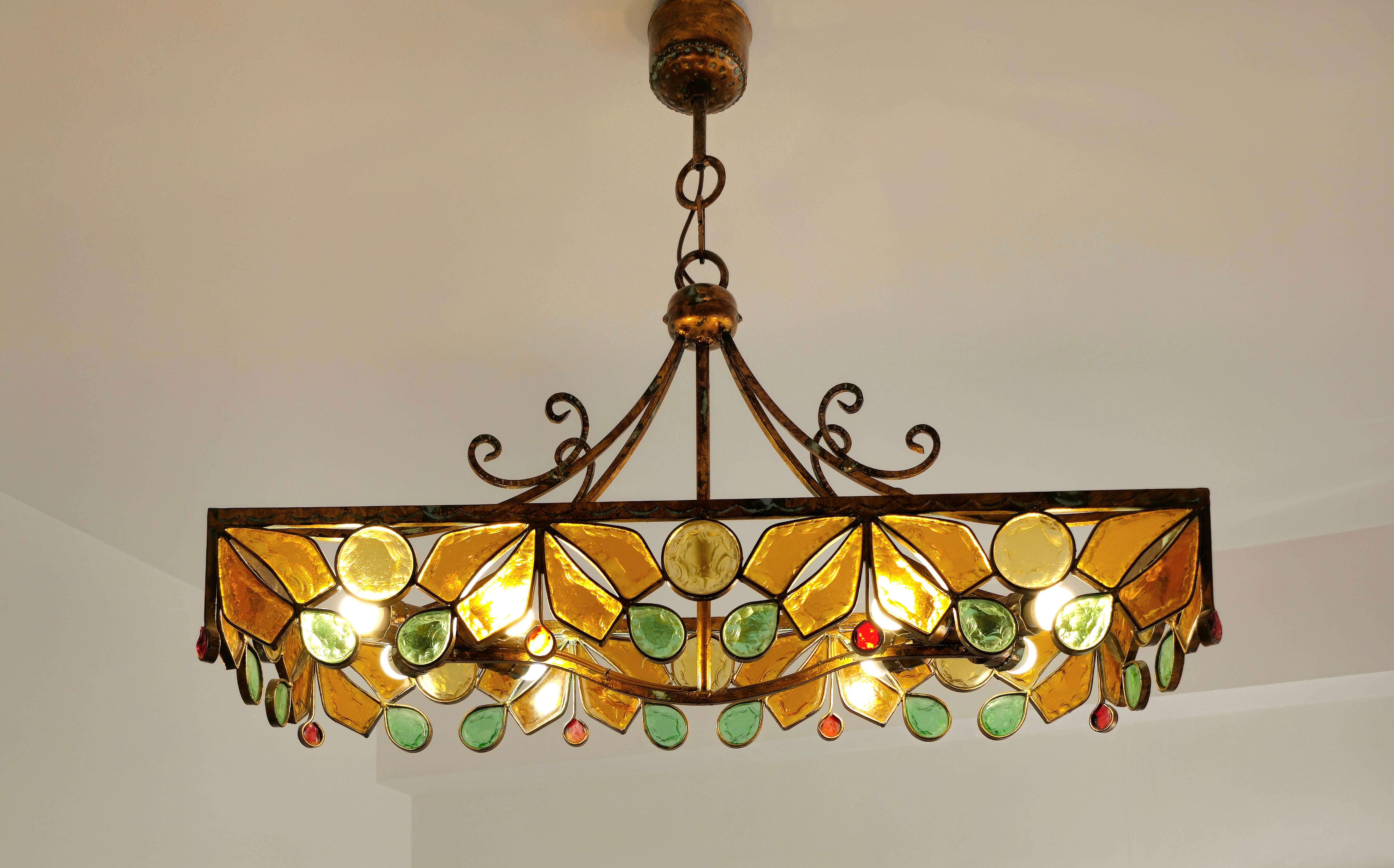 1970 stained glass chandelier
