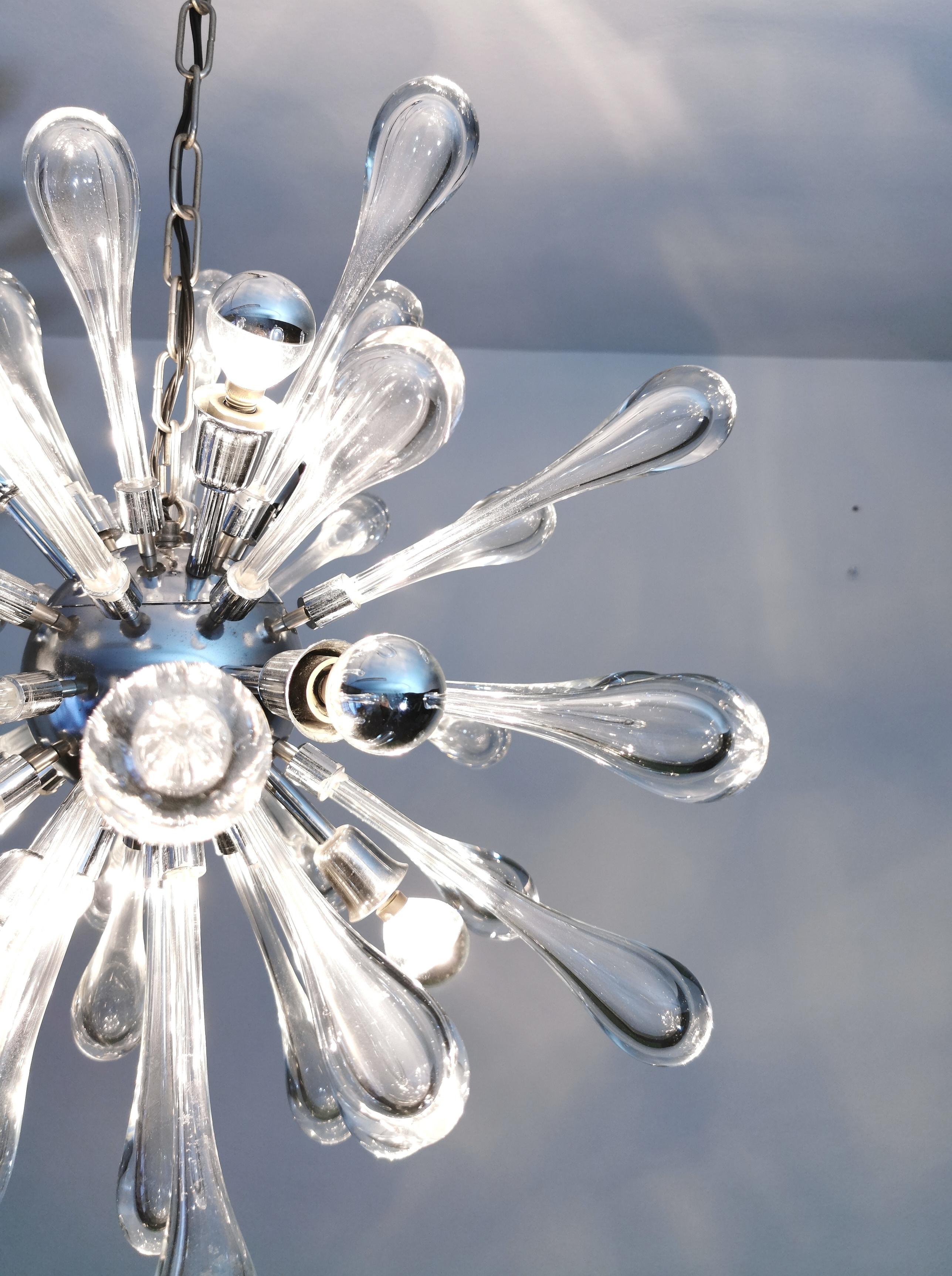 Metal Chandelier Pendant Sputnik Murano Glass Midcentury Italian Design 1960s