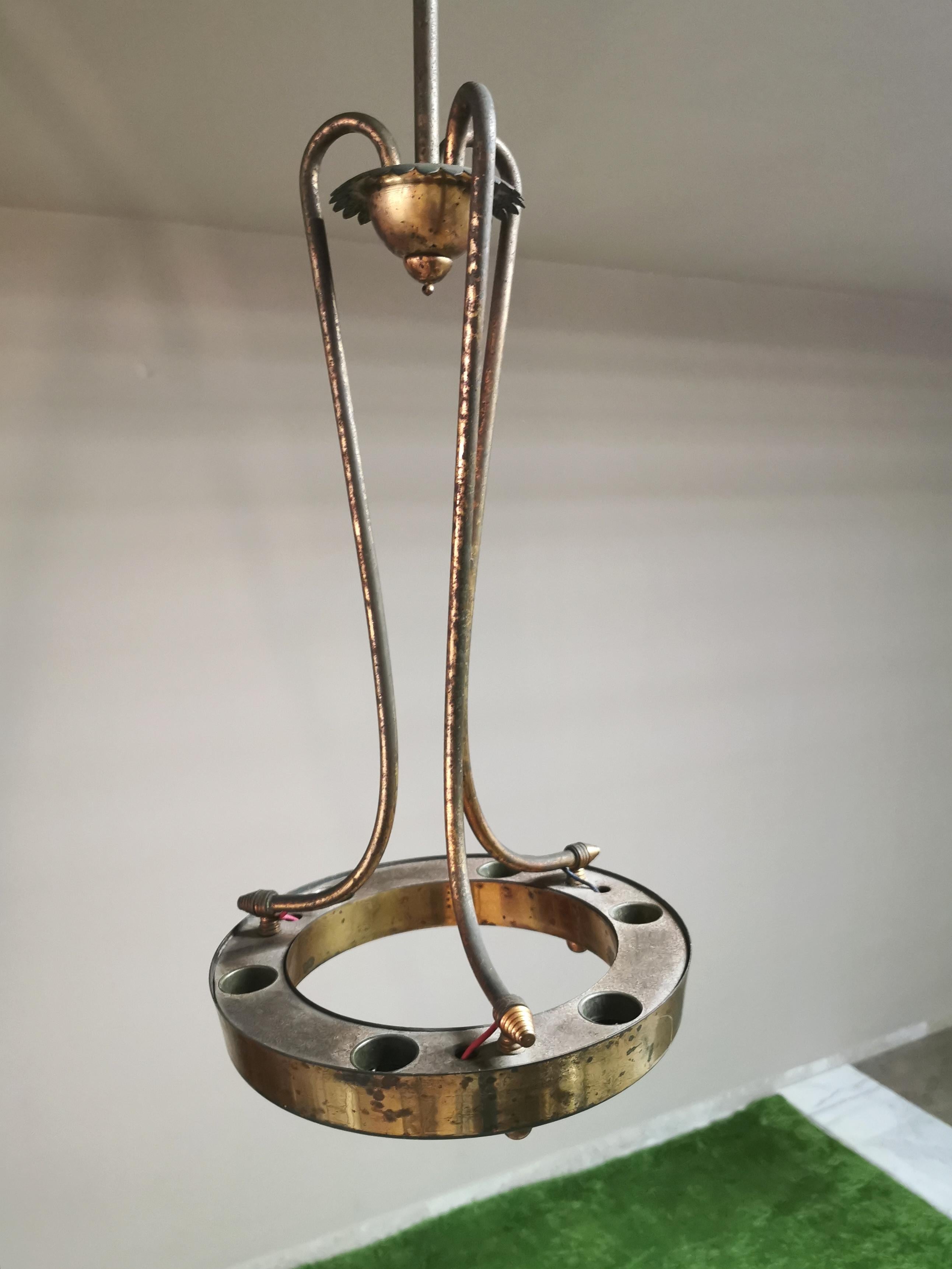 Midcentury Chandelier Pendant Murano Glass Brass Barovier & Toso Reticello 1940s 8