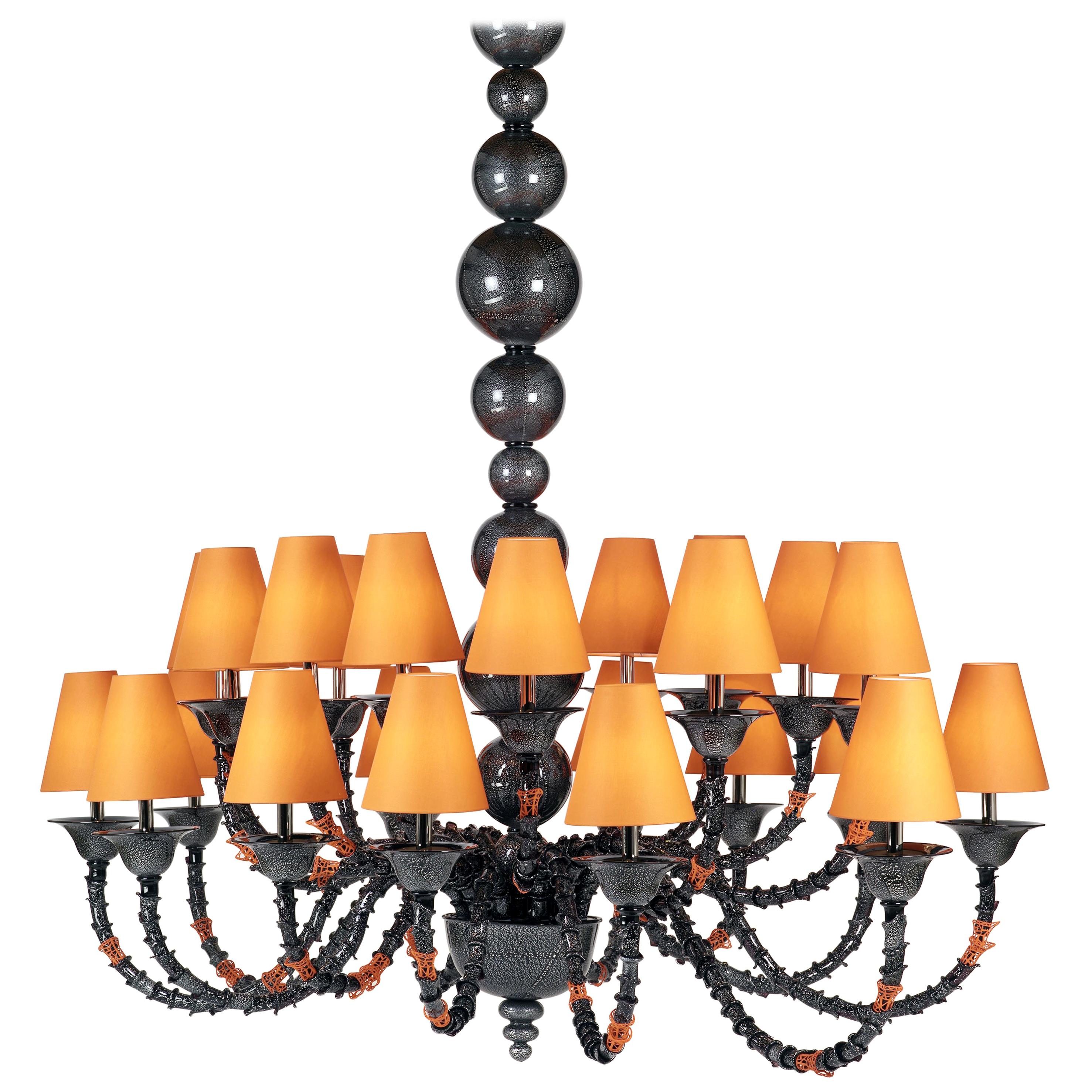 Lampadario in stile Rezzonico a 24 luci in vetro di Murano e stampa 3D